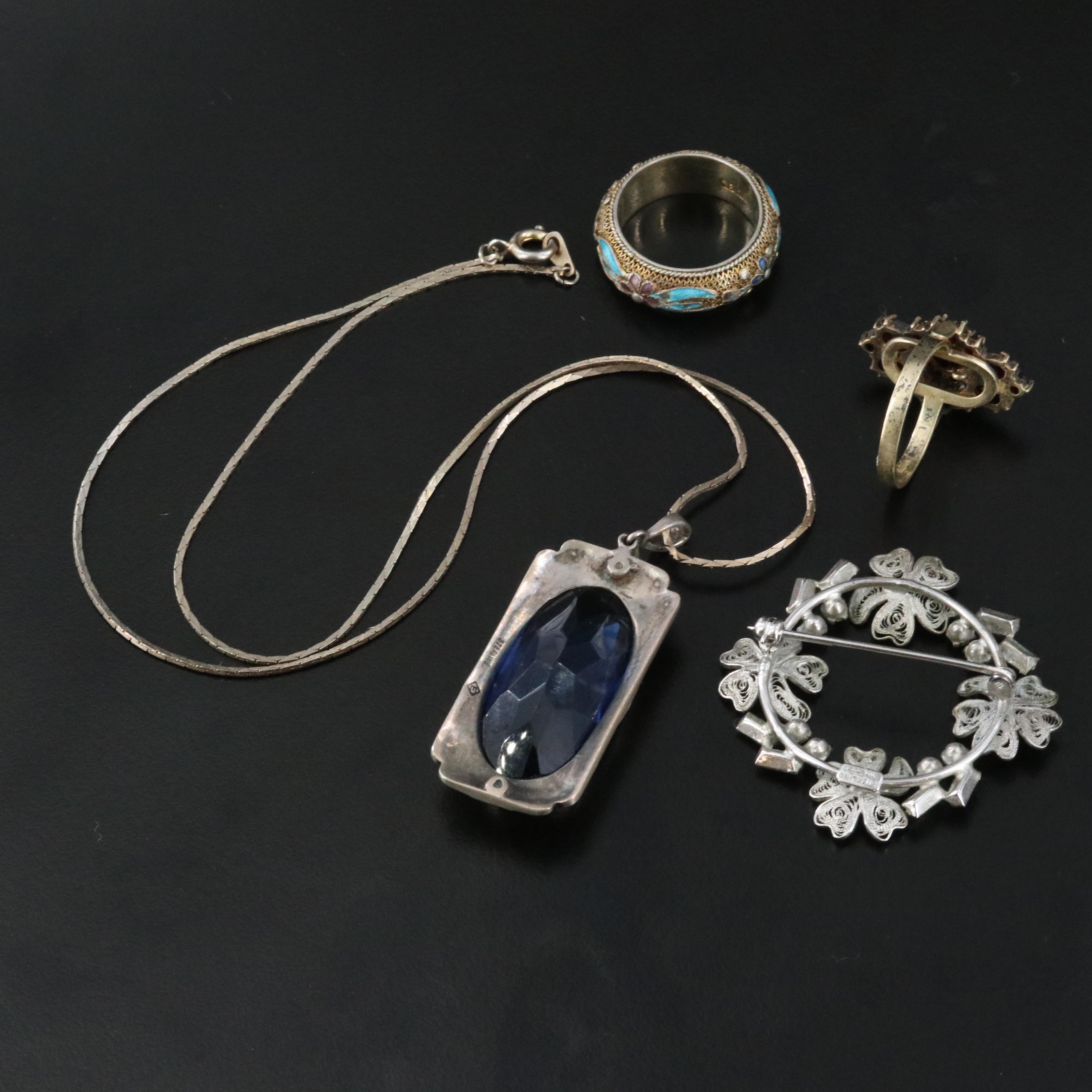 Sterling Jewelry Collection Including Carl-Art Inc, Chinese Cloisonné & Garnet