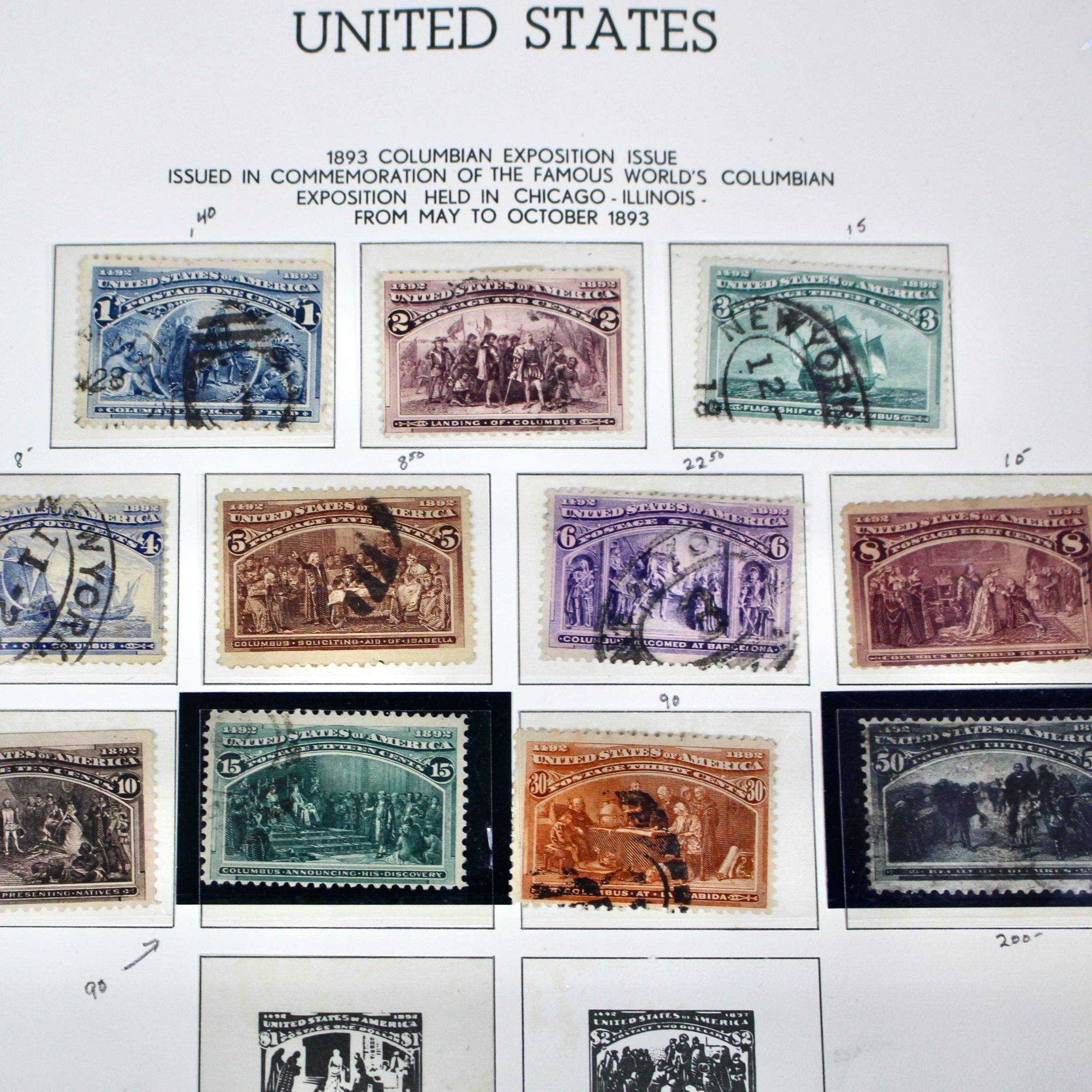 Used Columbian and Trans-Mississippi U.S. Postage Stamps, 1890s