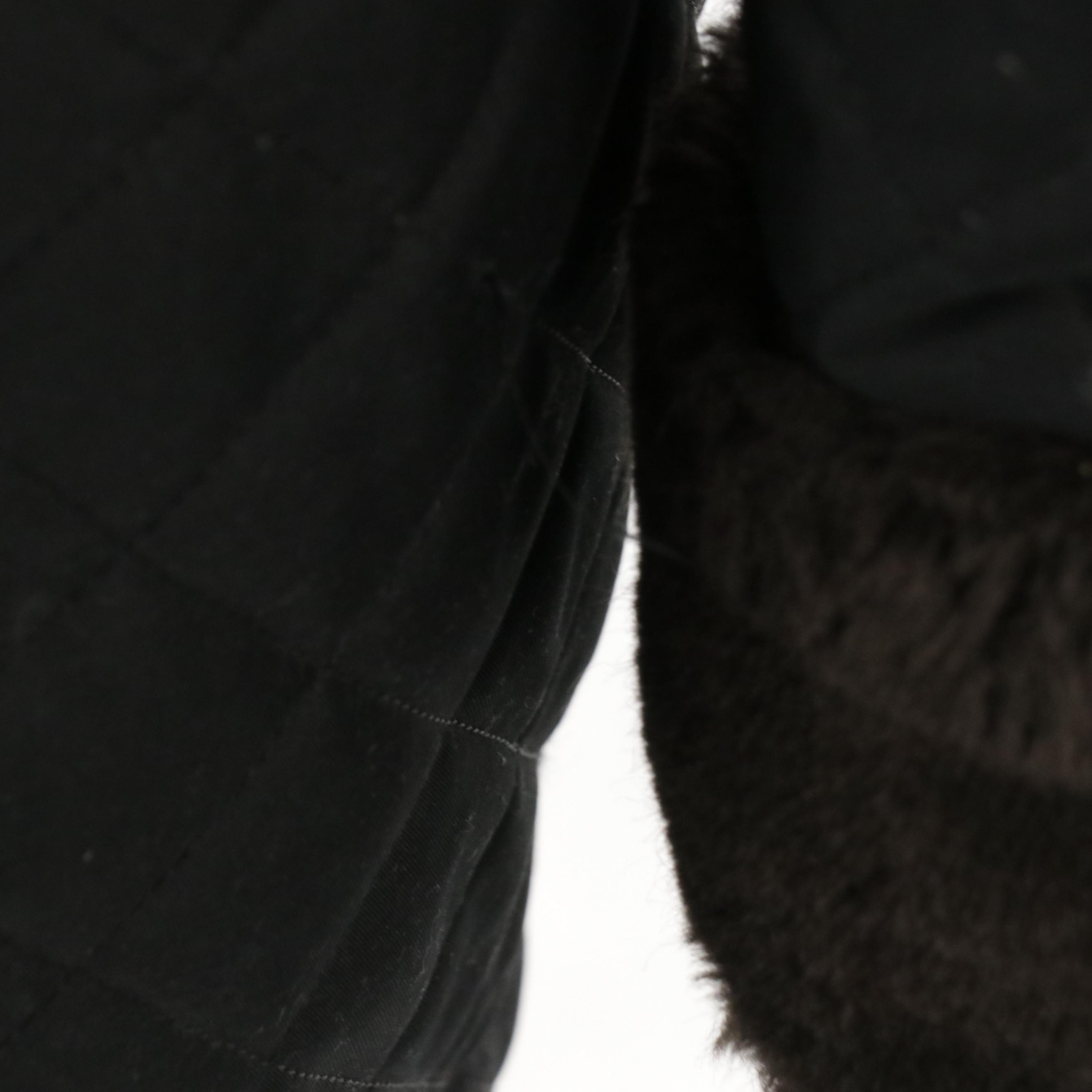 Andrew Marc Black Quilted Polyester Coat with Brown Faux Fur Trim