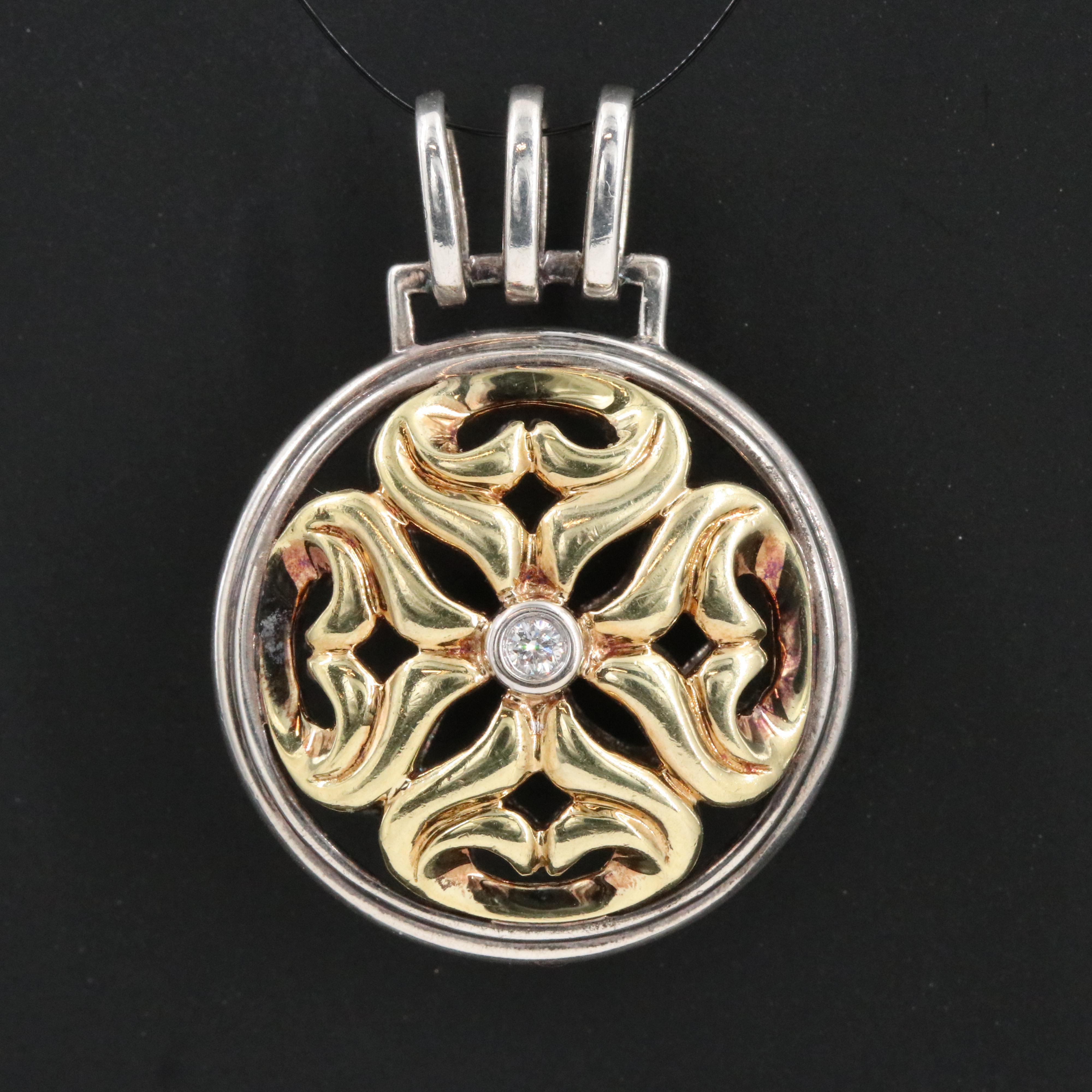 Charles Krypell Sterling and 18K Reversible 0.03 CT Diamond Pendant