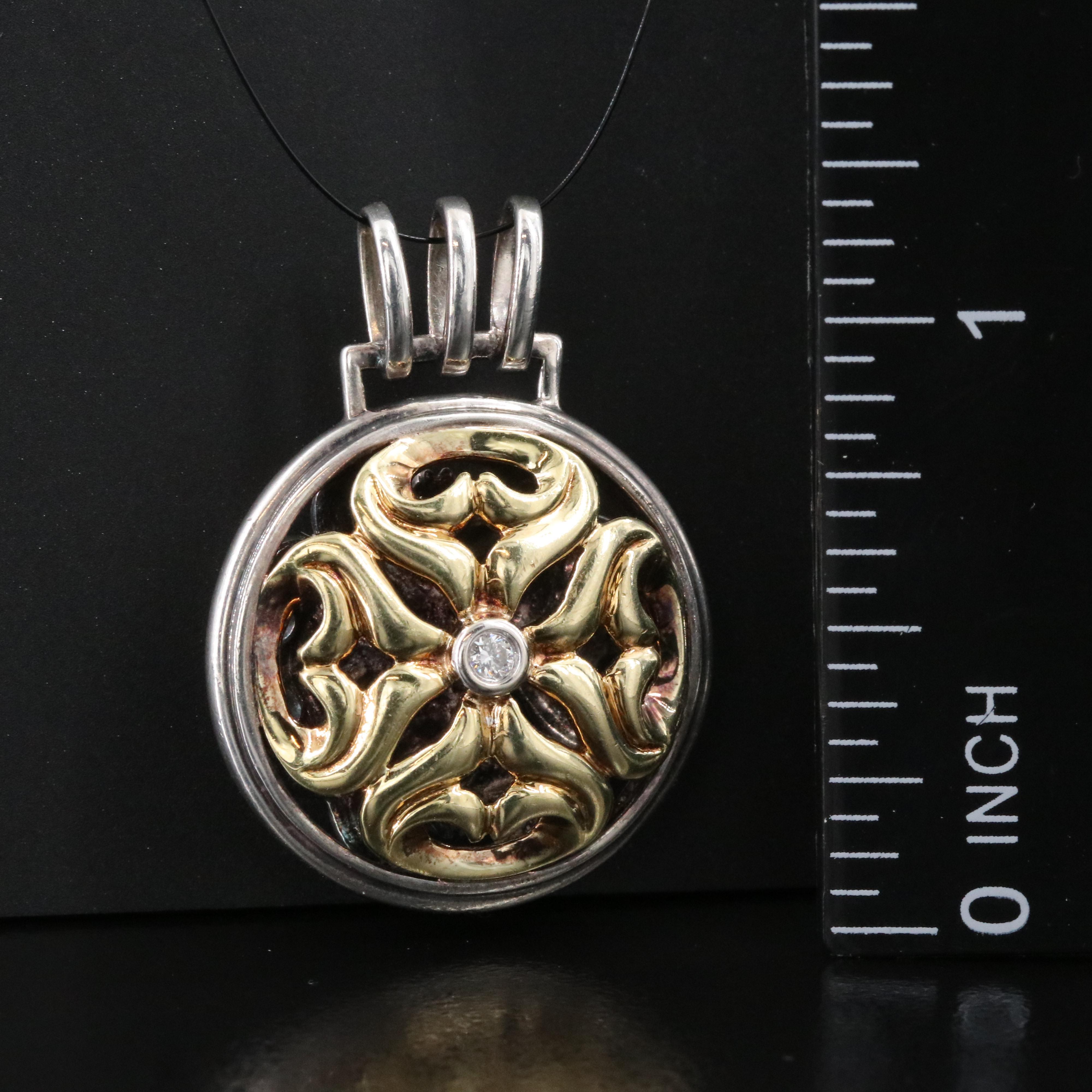 Charles Krypell Sterling and 18K Reversible 0.03 CT Diamond Pendant