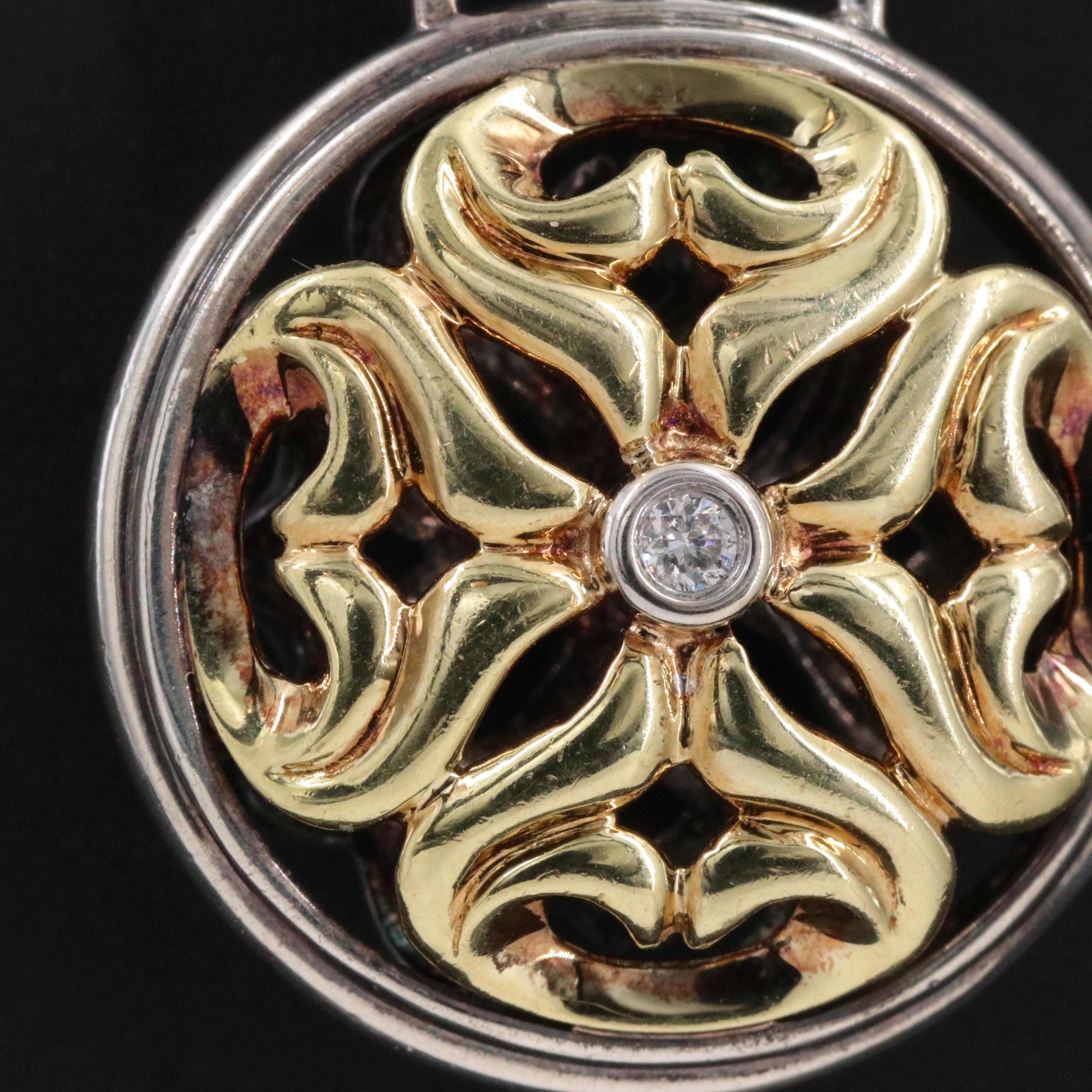 Charles Krypell Sterling and 18K Reversible 0.03 CT Diamond Pendant