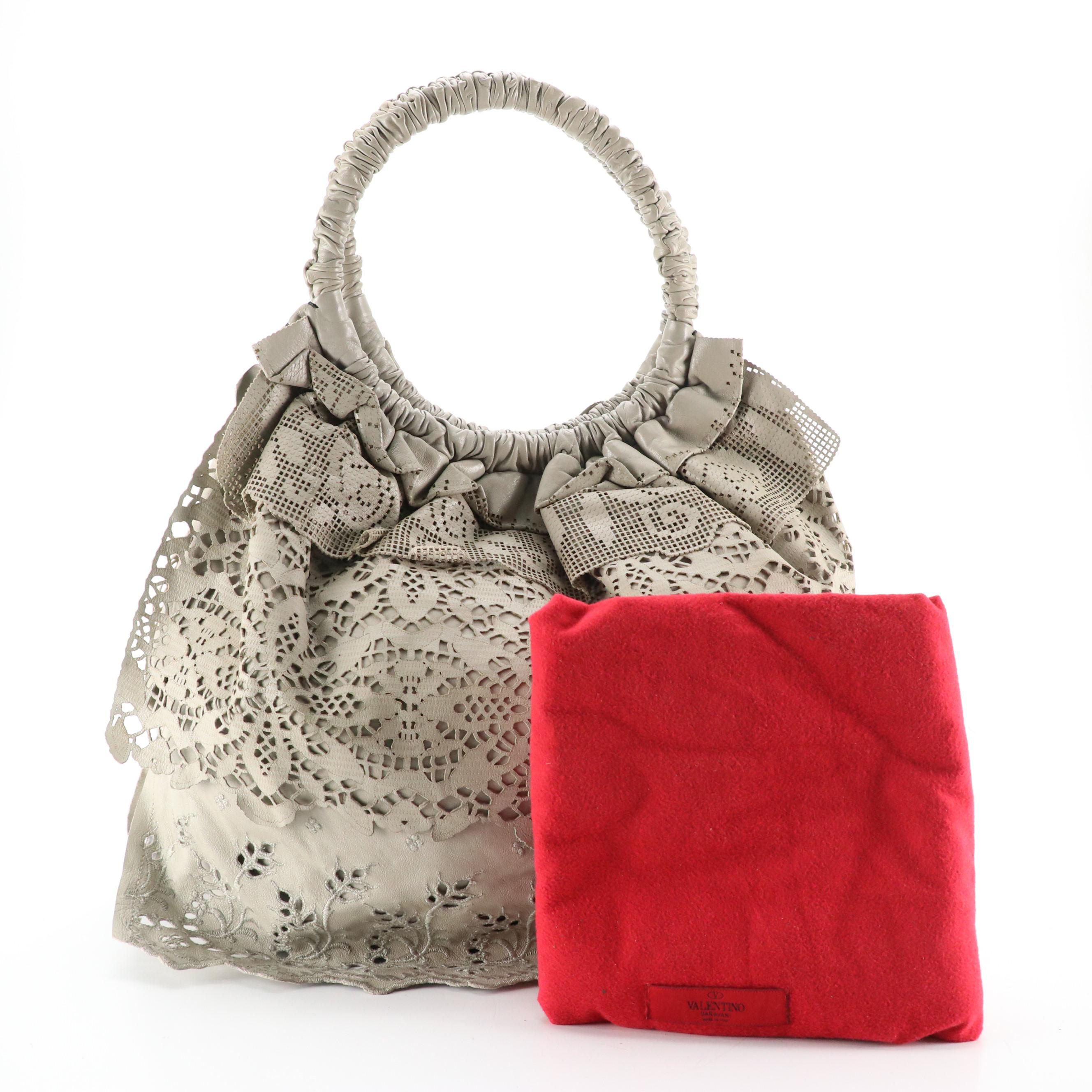 Valentino Garavani Laceland Hobo Bag in Ruffle Tiered Laser-Cut Leather