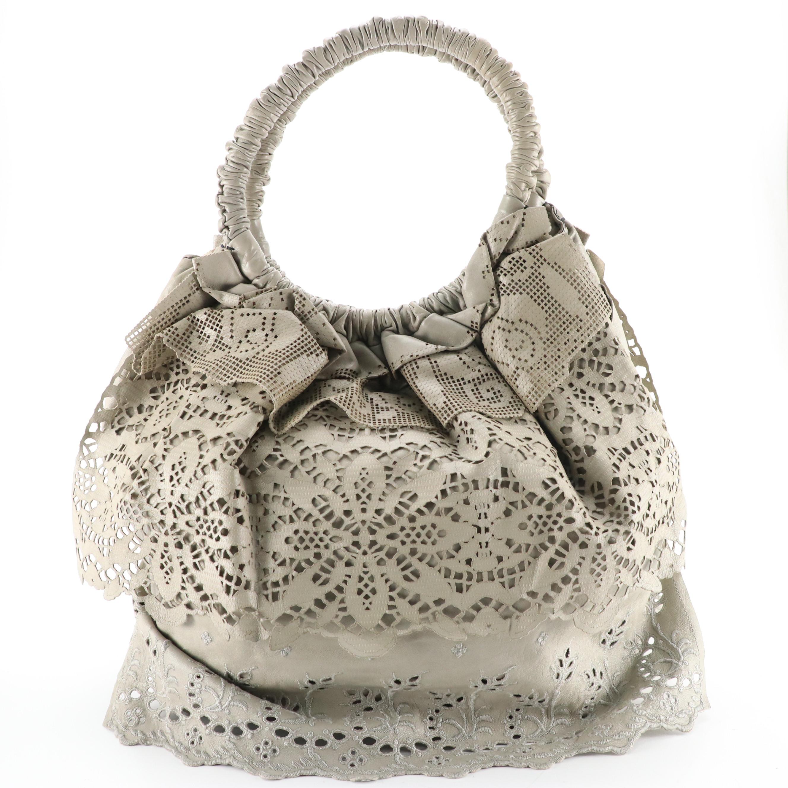 Valentino Garavani Laceland Hobo Bag in Ruffle Tiered Laser-Cut Leather