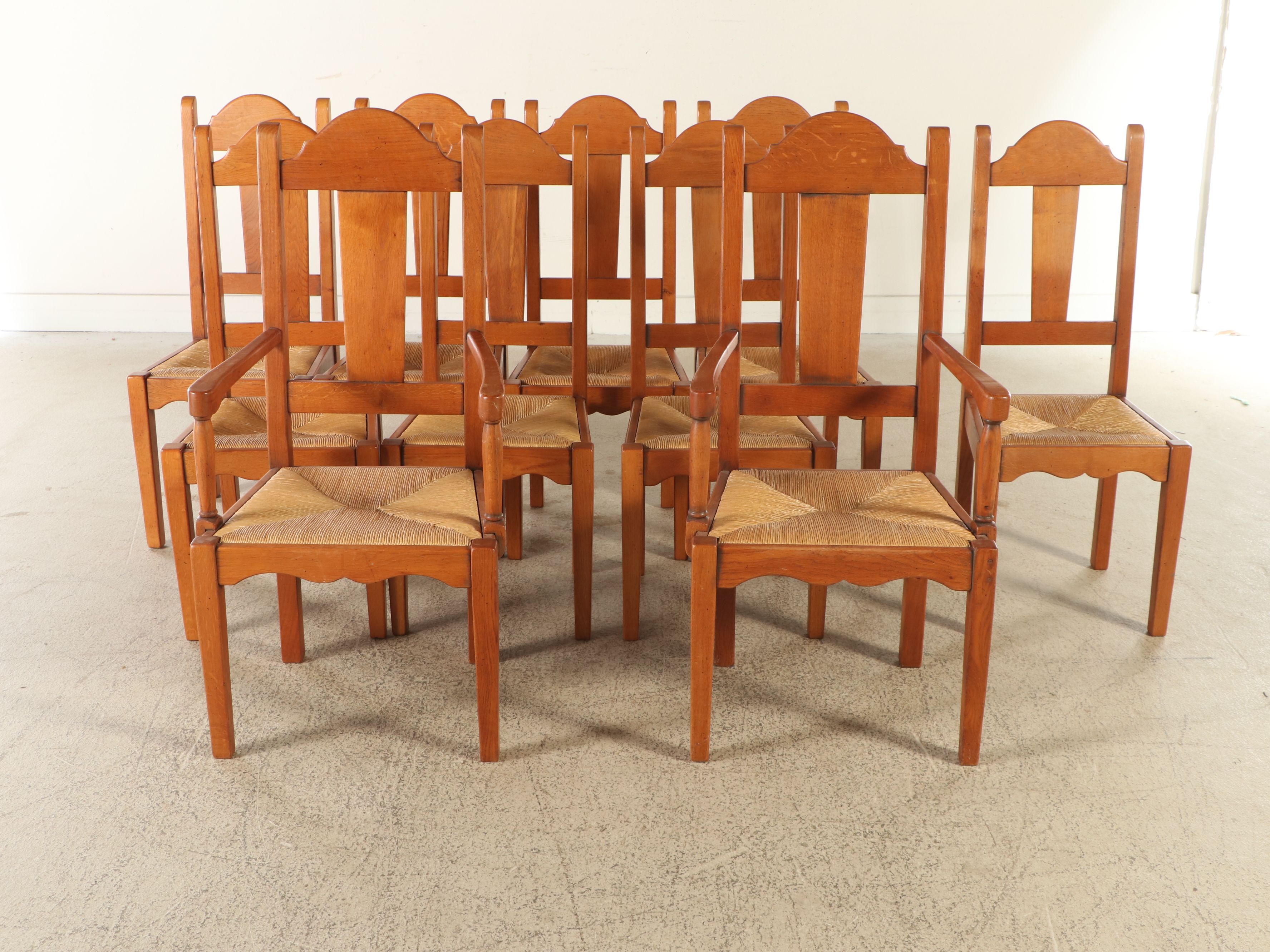 Eleven-Piece French Country Style Dining Set with Extending Harvest Style Table