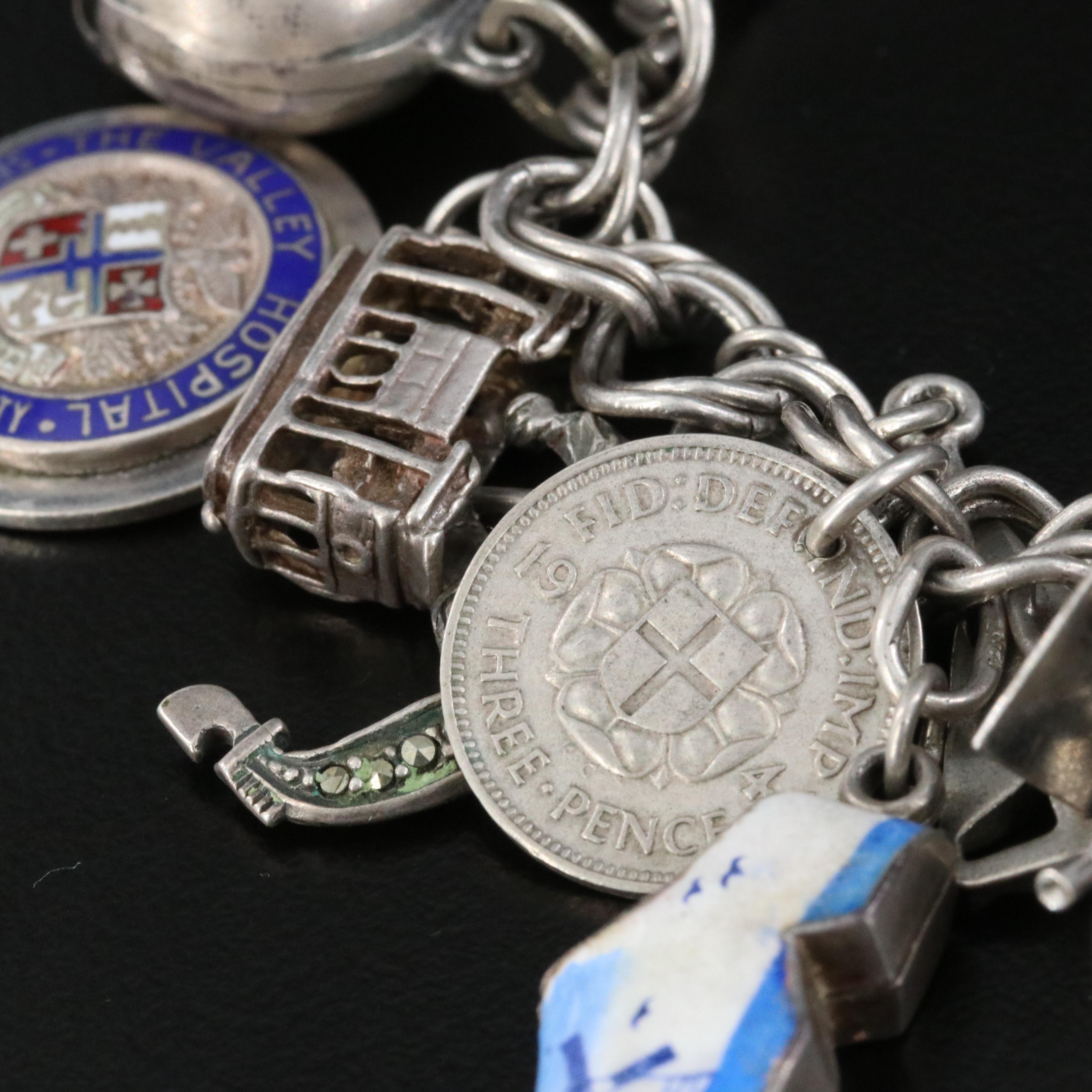 Vintage Sterling Charm Bracelet Including Articulated