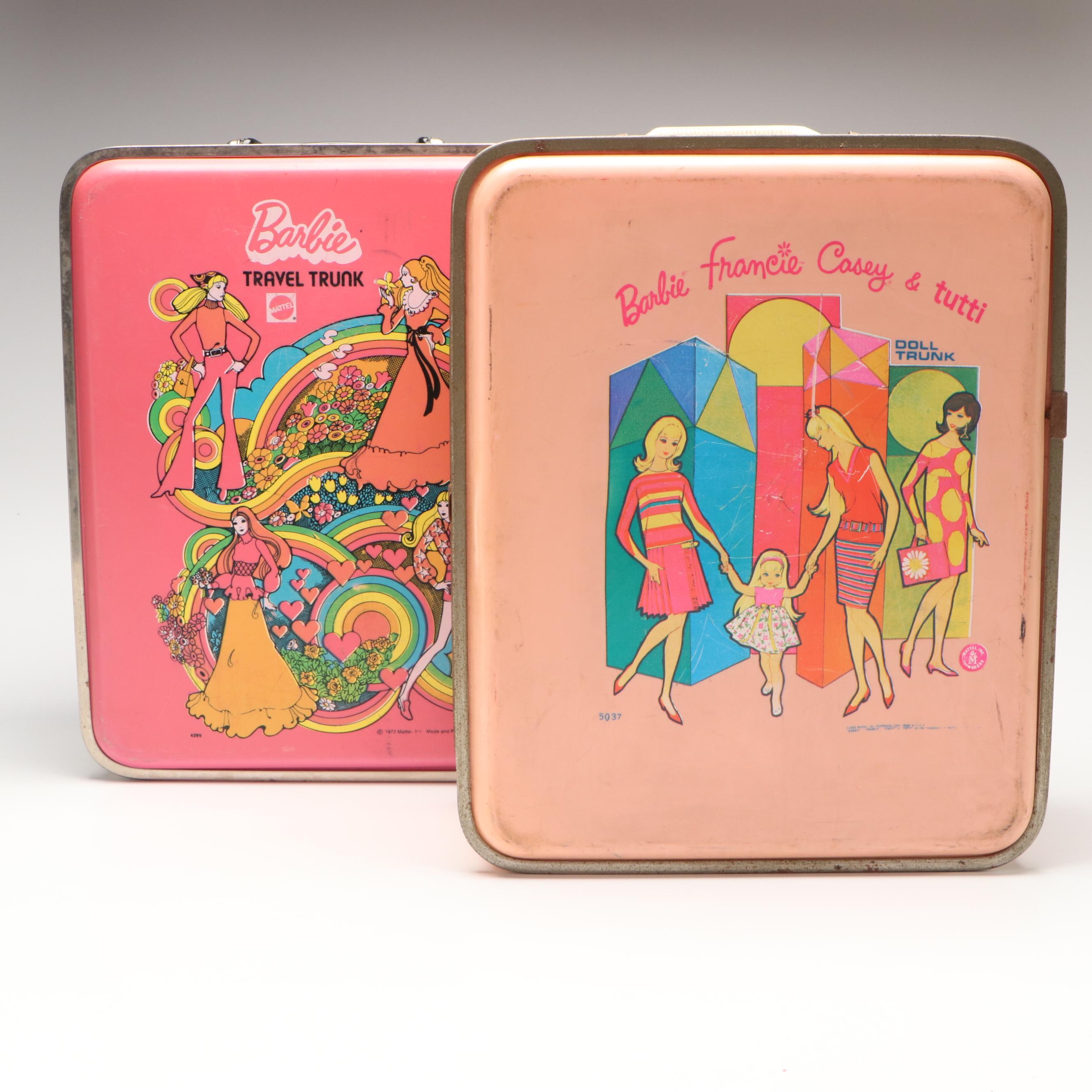 Mattel Barbie Travel Trunks with Dolls and Accessories, Mid to Late 20th Century