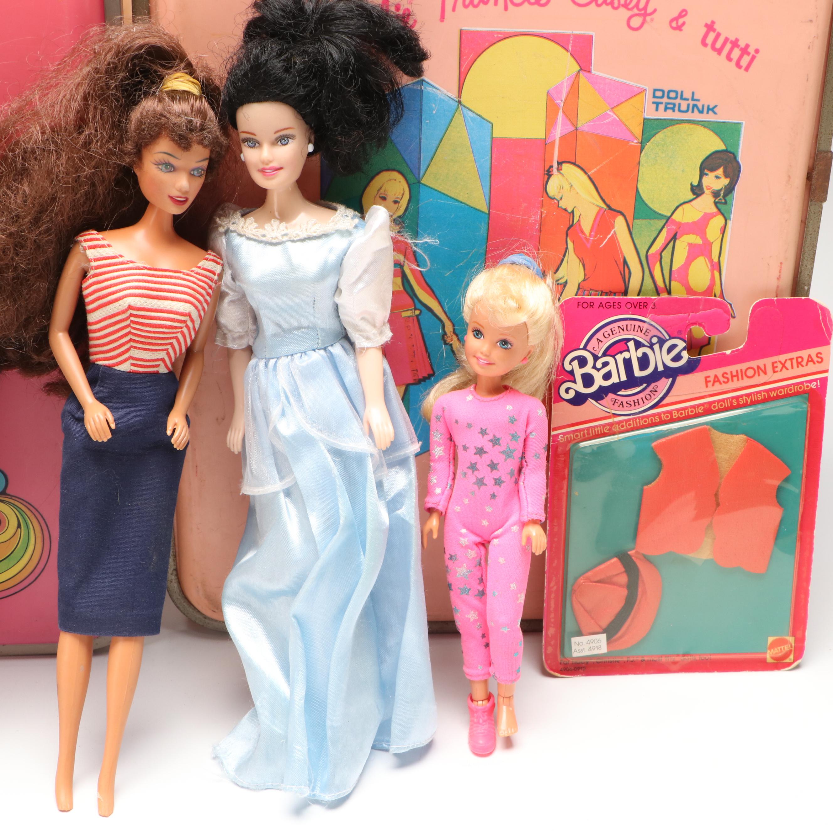 Mattel Barbie Travel Trunks with Dolls and Accessories, Mid to Late 20th Century