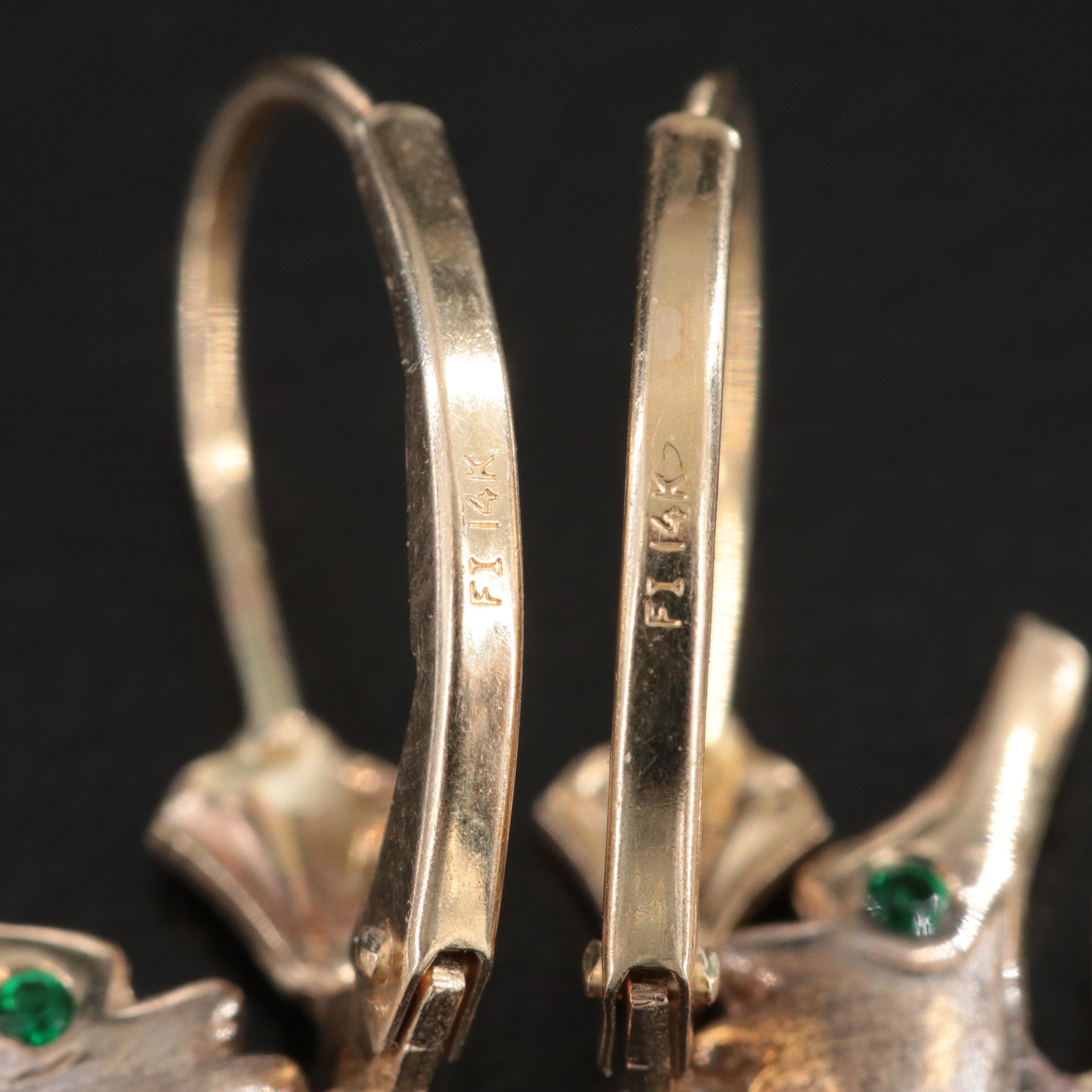 14K Seahorse Earrings with Emerald Eyes