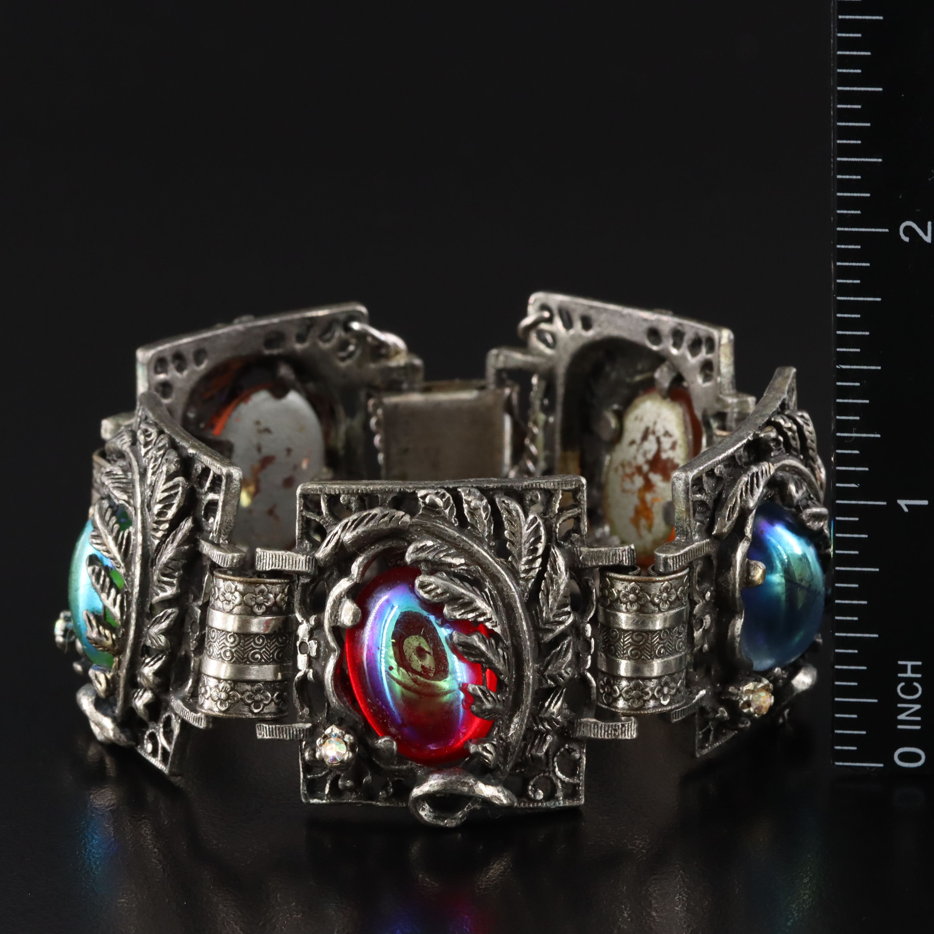 Vintage Glass Foliate Bracelet and Earrings Set