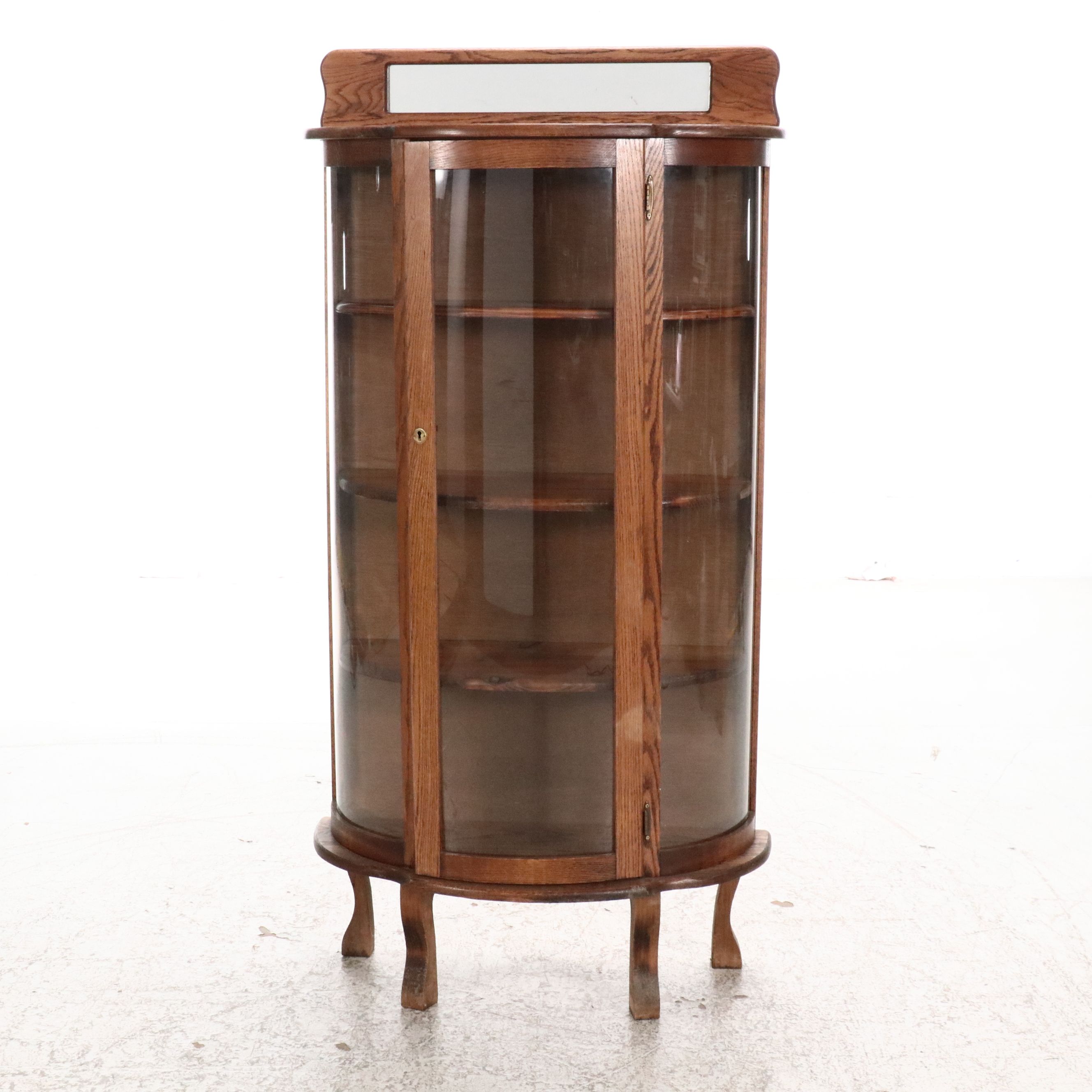 Late Victorian Oak Bowfront China Cabinet, Early 20th Century