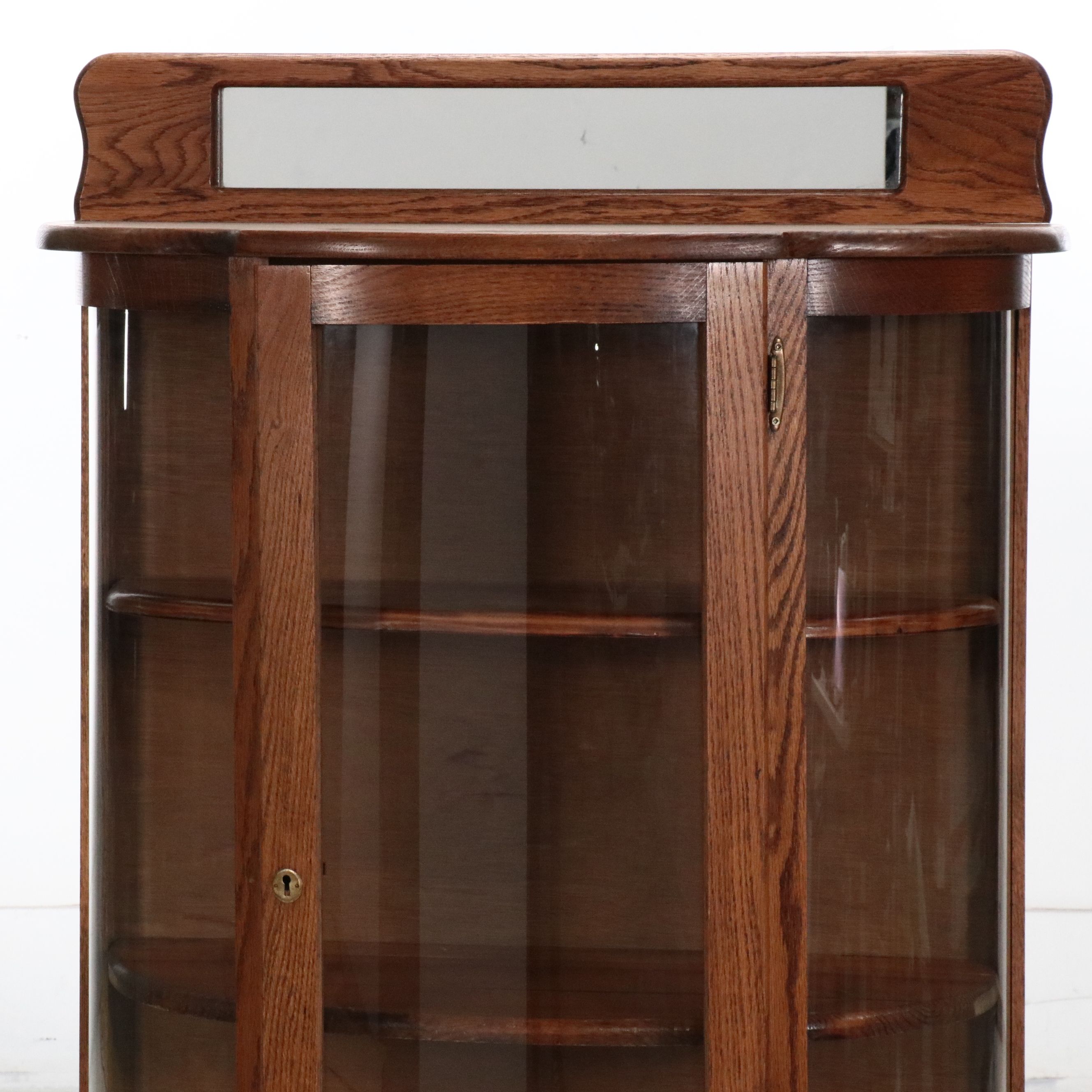 Late Victorian Oak Bowfront China Cabinet, Early 20th Century