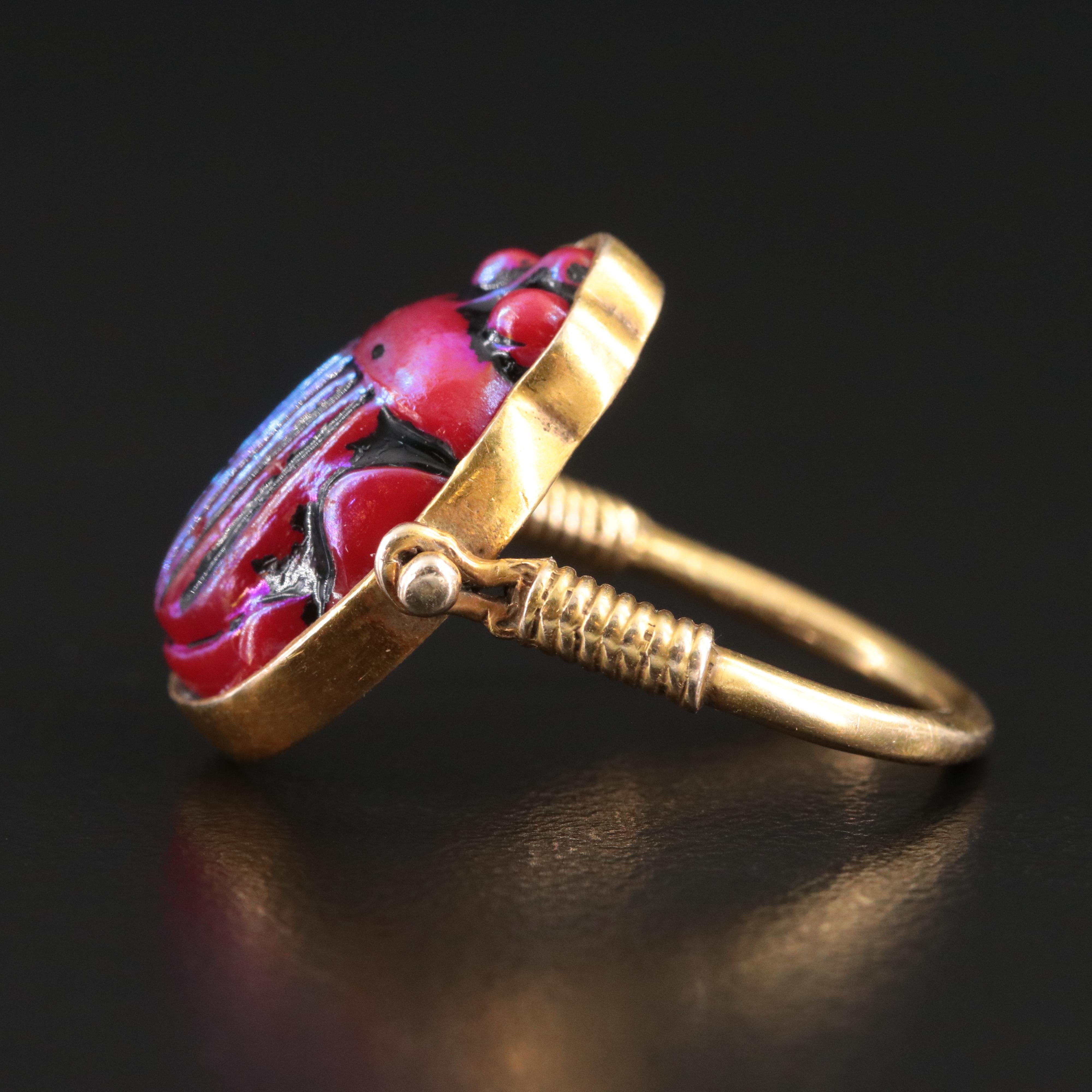 Egyptian Revival 10K Scarab Flip Ring