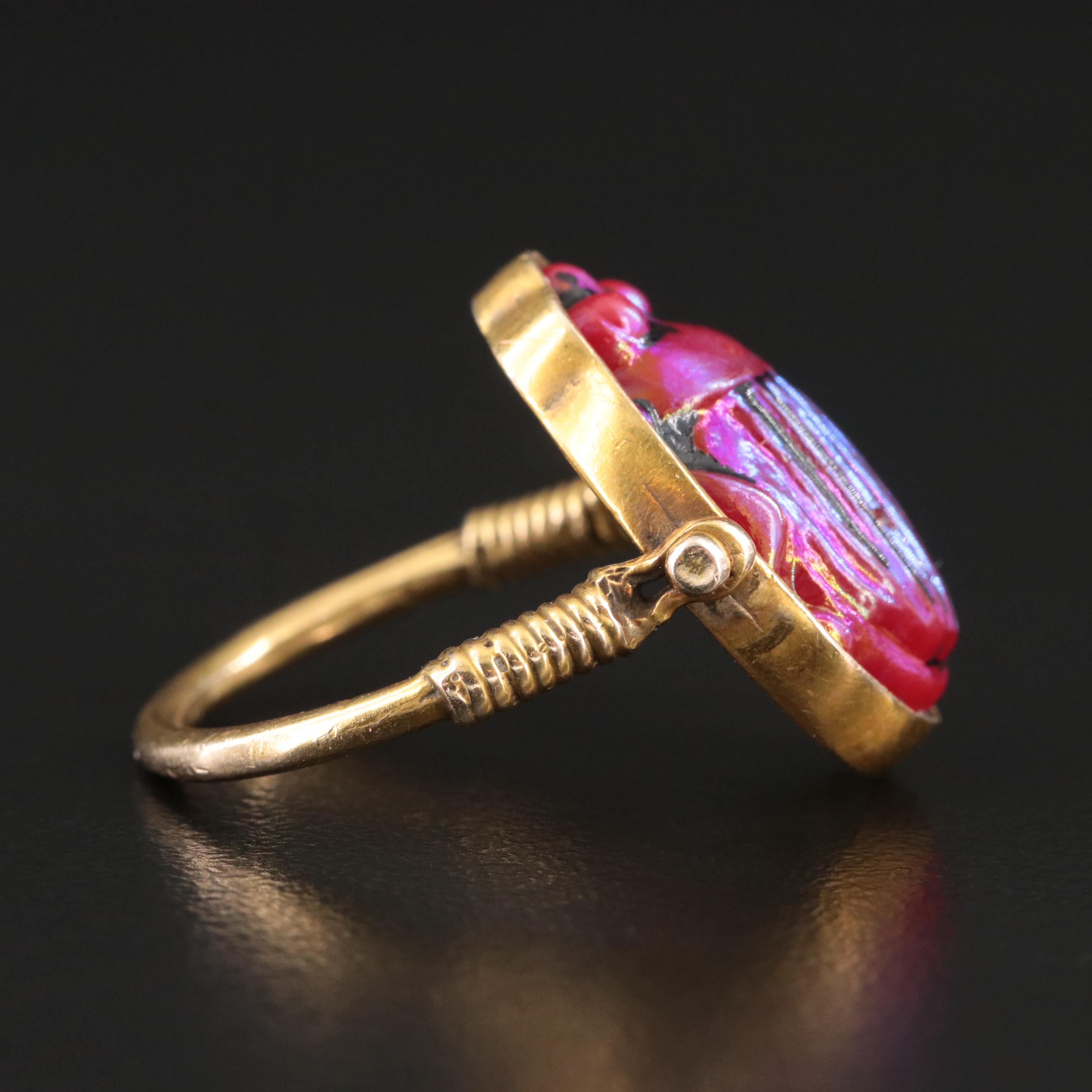 Egyptian Revival 10K Scarab Flip Ring