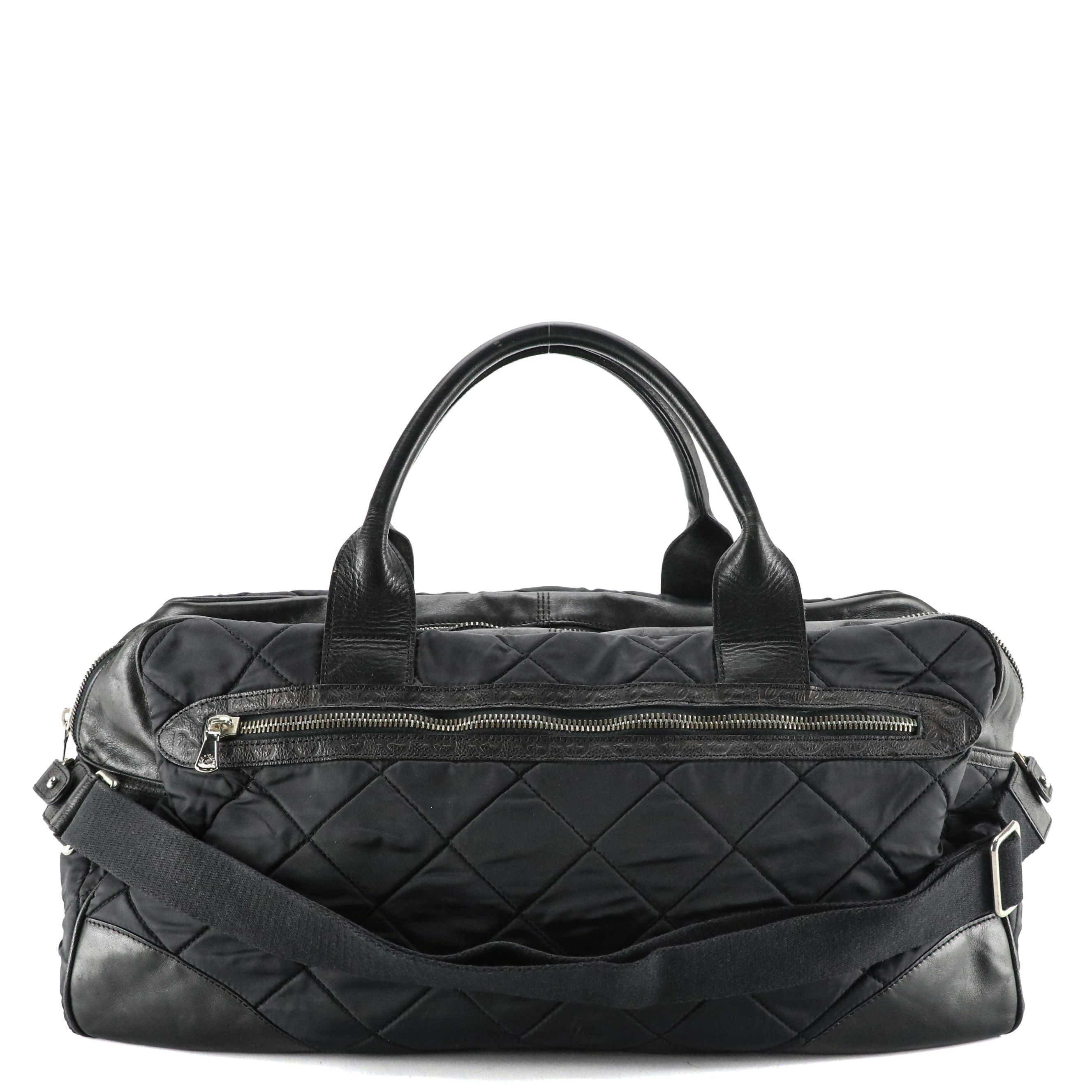 Dolce & Gabbana Quilted Nylon Travel Bag with Leather Trim and Embossed Accents