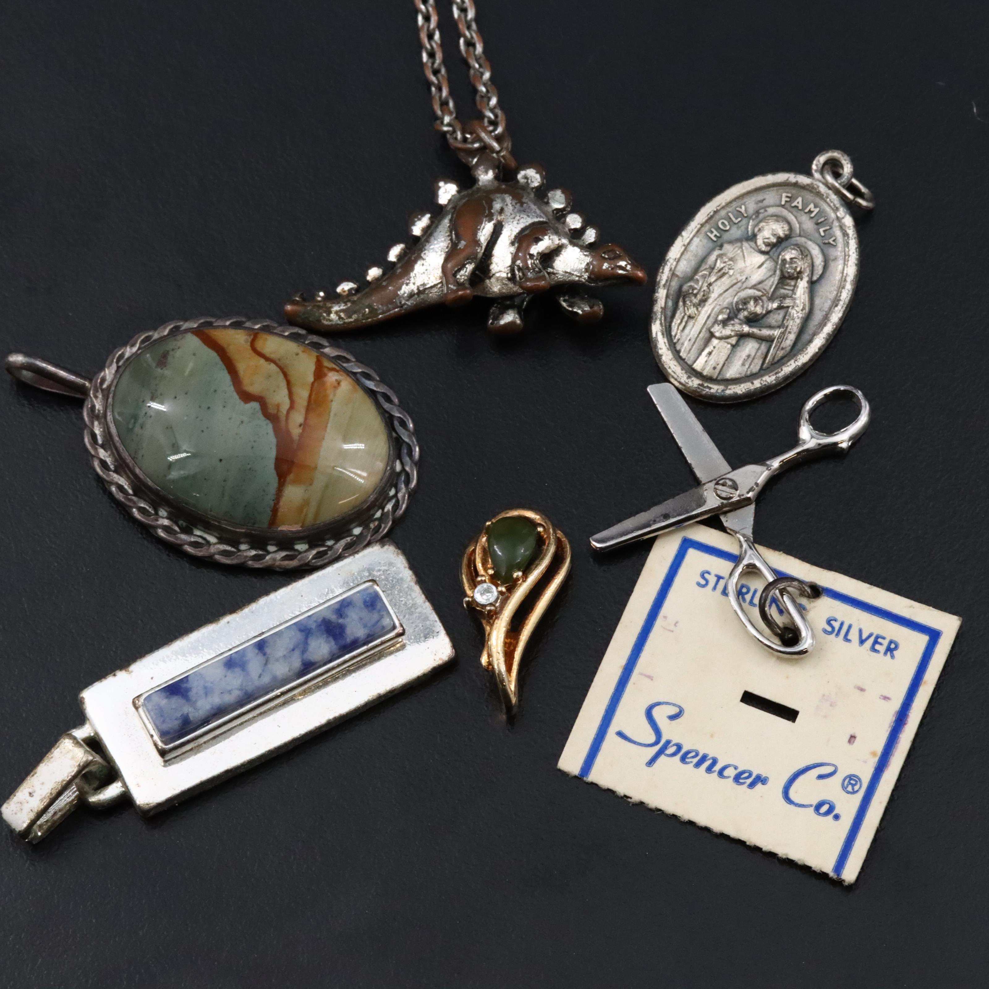 Sterling Double Row Cuff & Landscape Jasper Featured in Jewelry Assortment