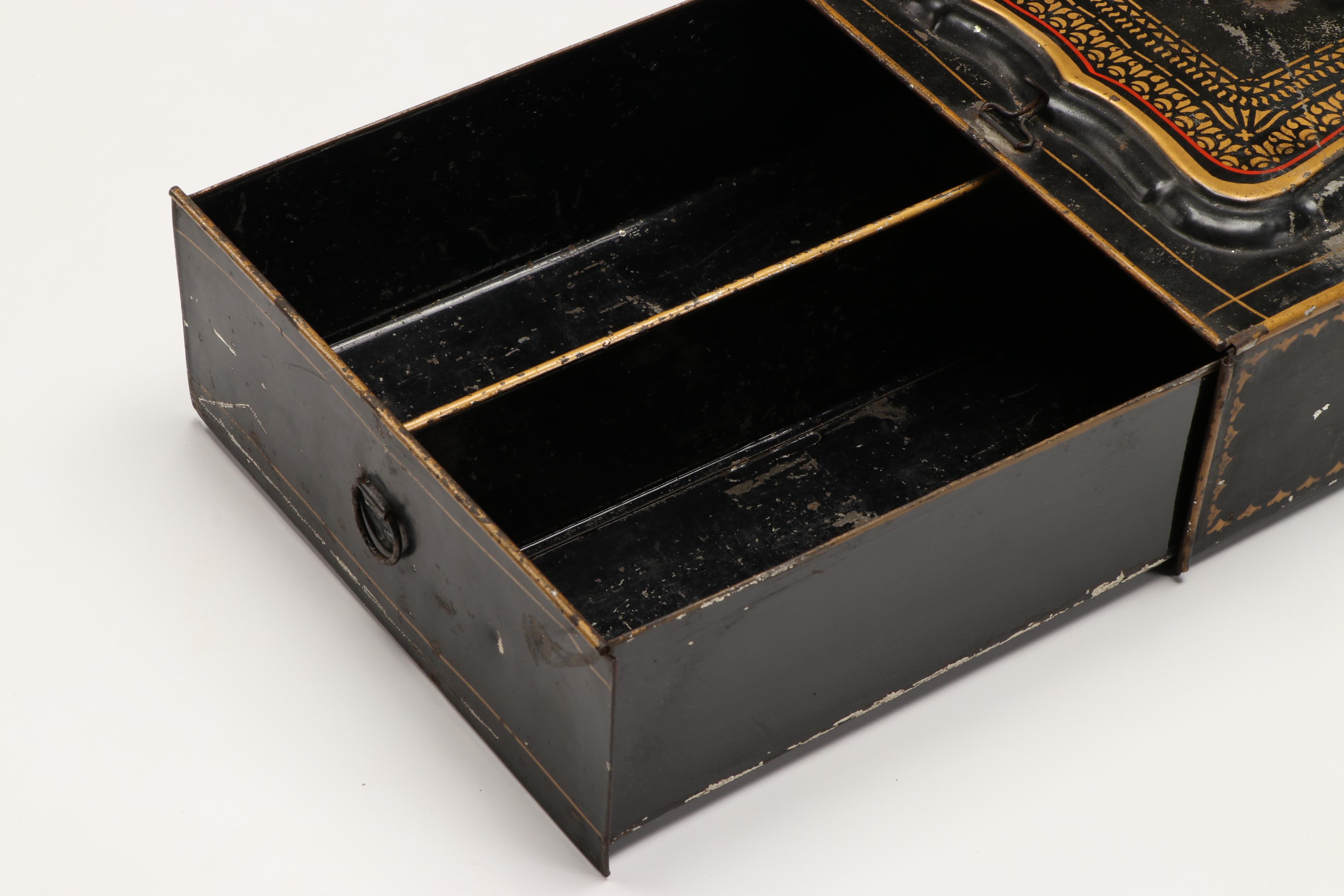 Polychrome Metal Divided Spice Drawer with Circular Metal Tea Box