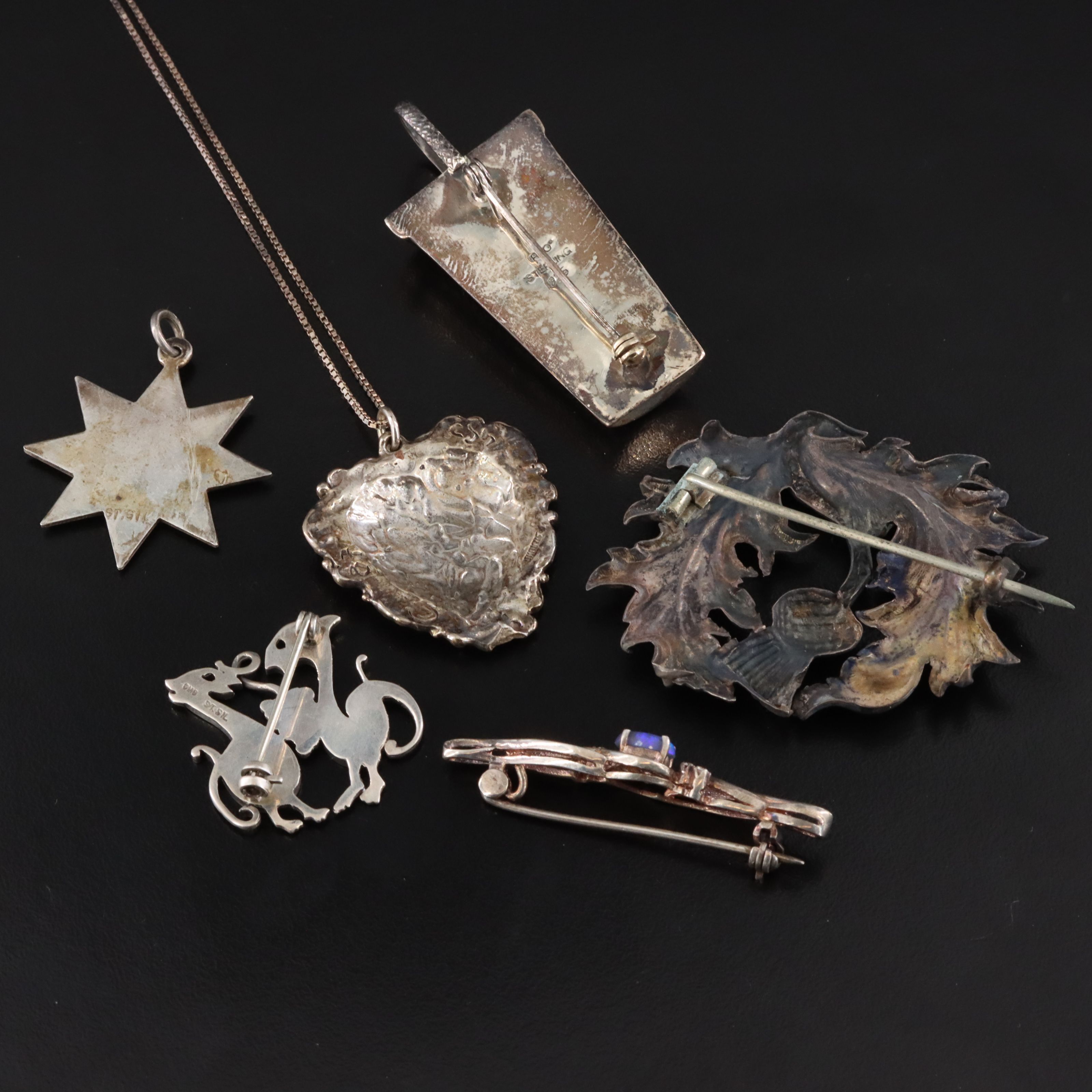 Sterling Jewelry Collection Including Victorian Scottish Thistle Brooch