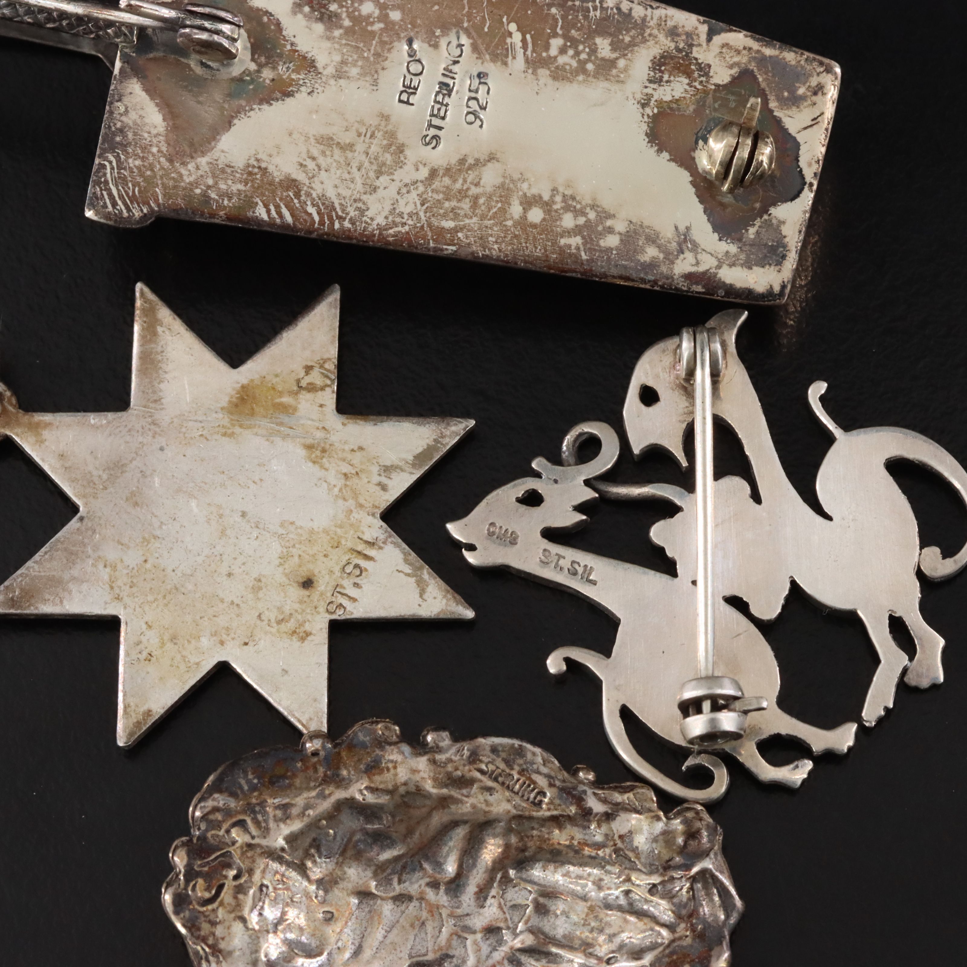 Sterling Jewelry Collection Including Victorian Scottish Thistle Brooch