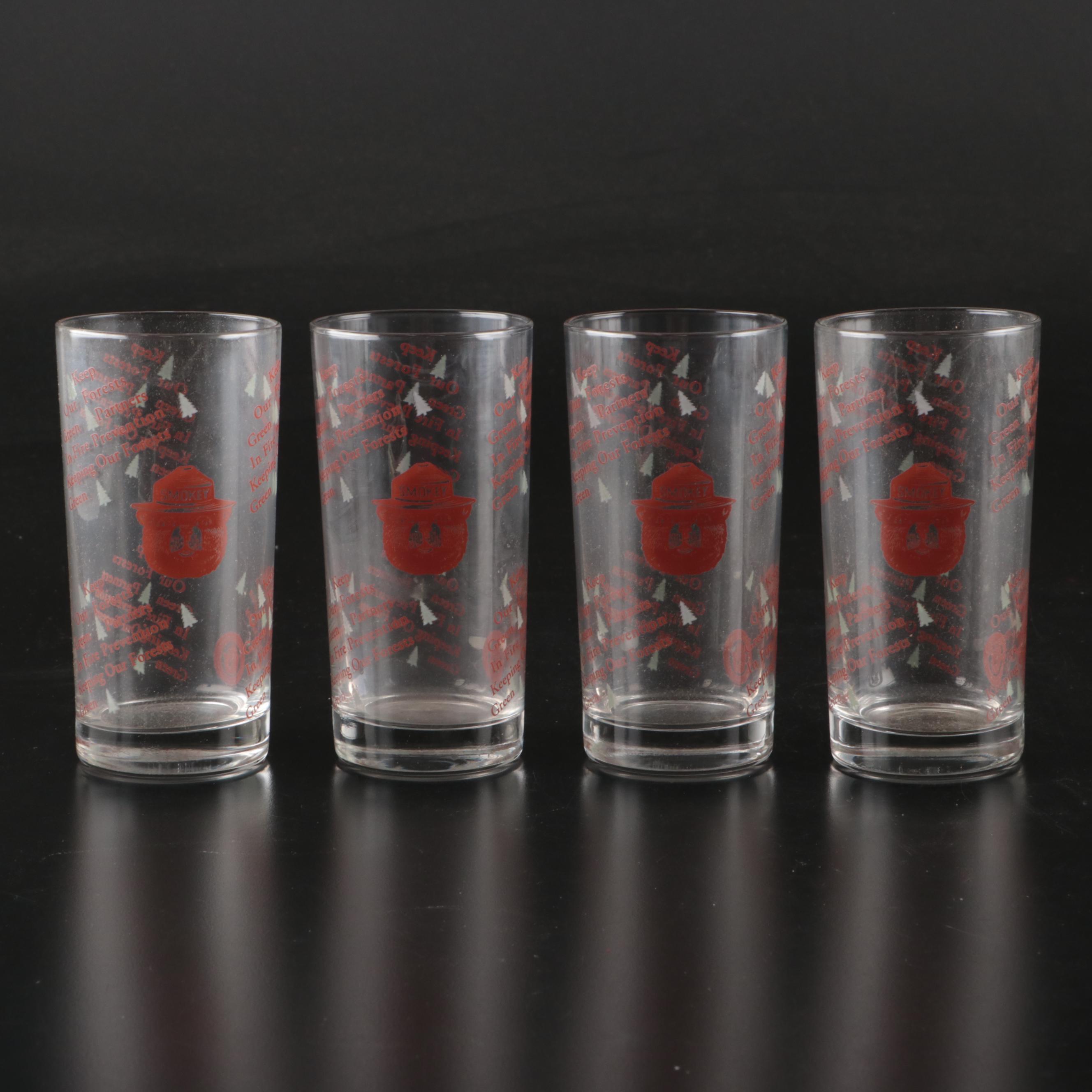 Embossed  Ceramic  Smokey the Bear Stein and Glass Tumblers