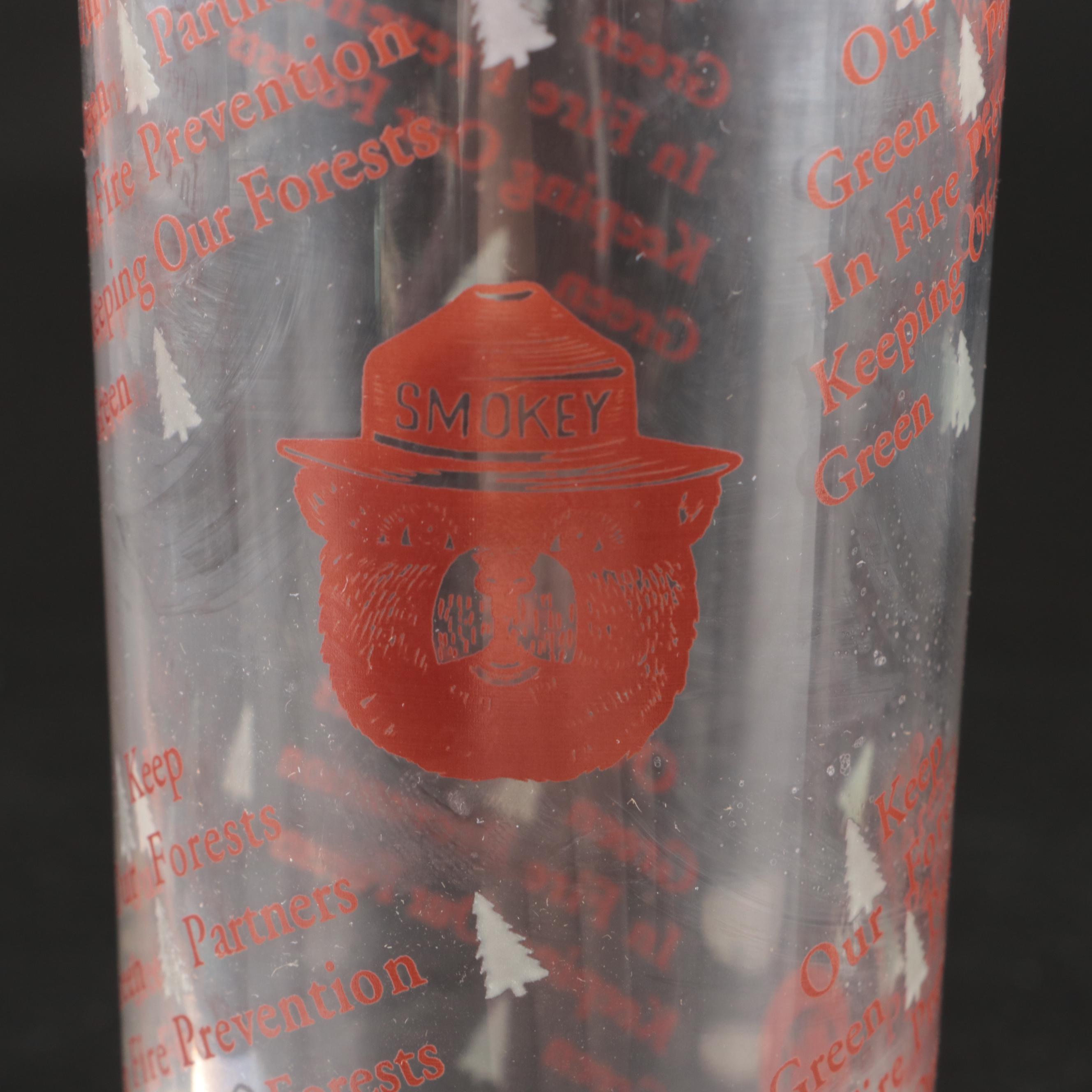 Embossed  Ceramic  Smokey the Bear Stein and Glass Tumblers