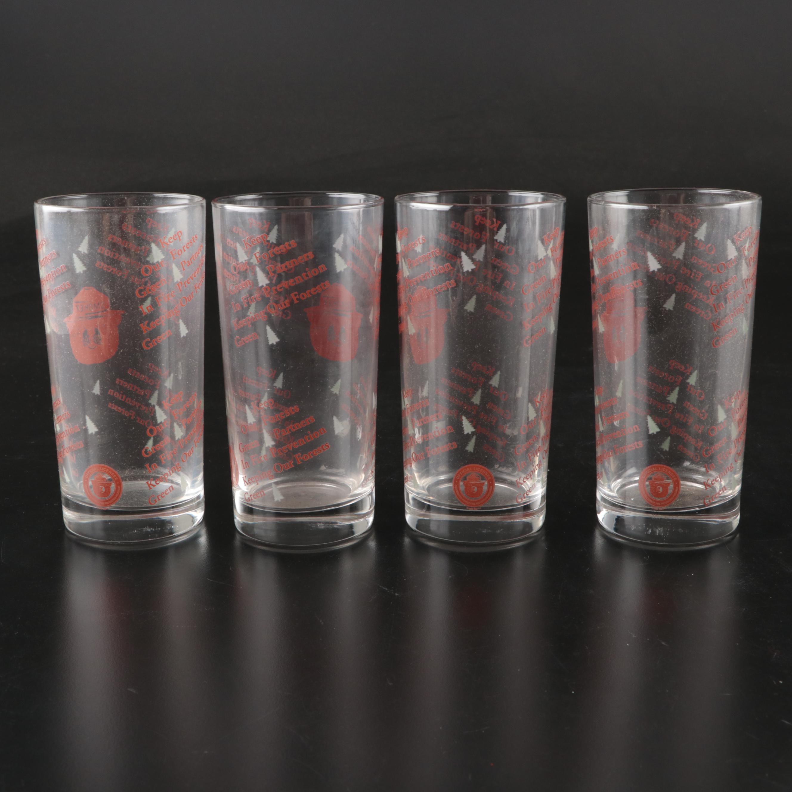 Embossed  Ceramic  Smokey the Bear Stein and Glass Tumblers