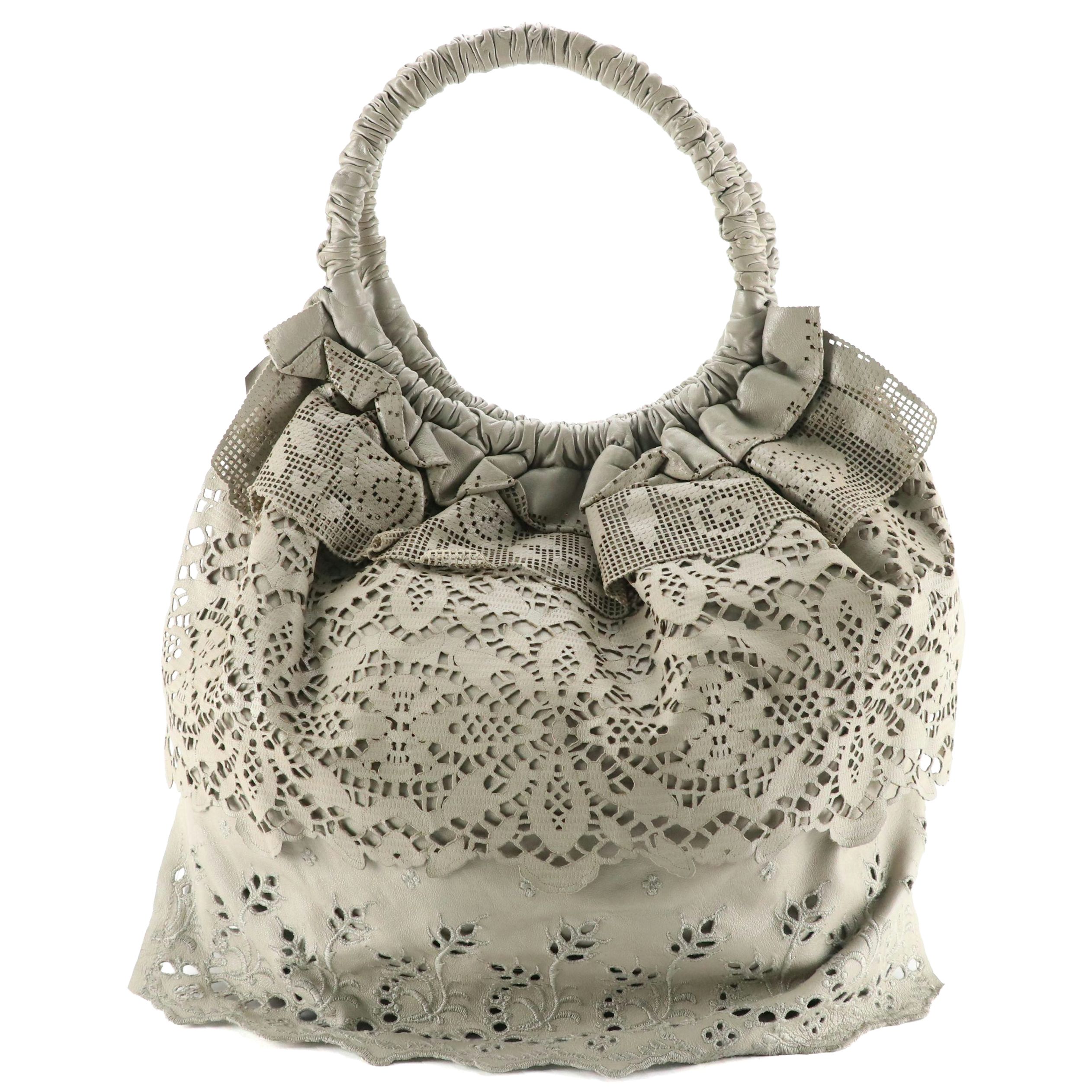 Valentino Garavani Laceland Hobo Bag in Ruffle Tiered Laser-Cut Leather