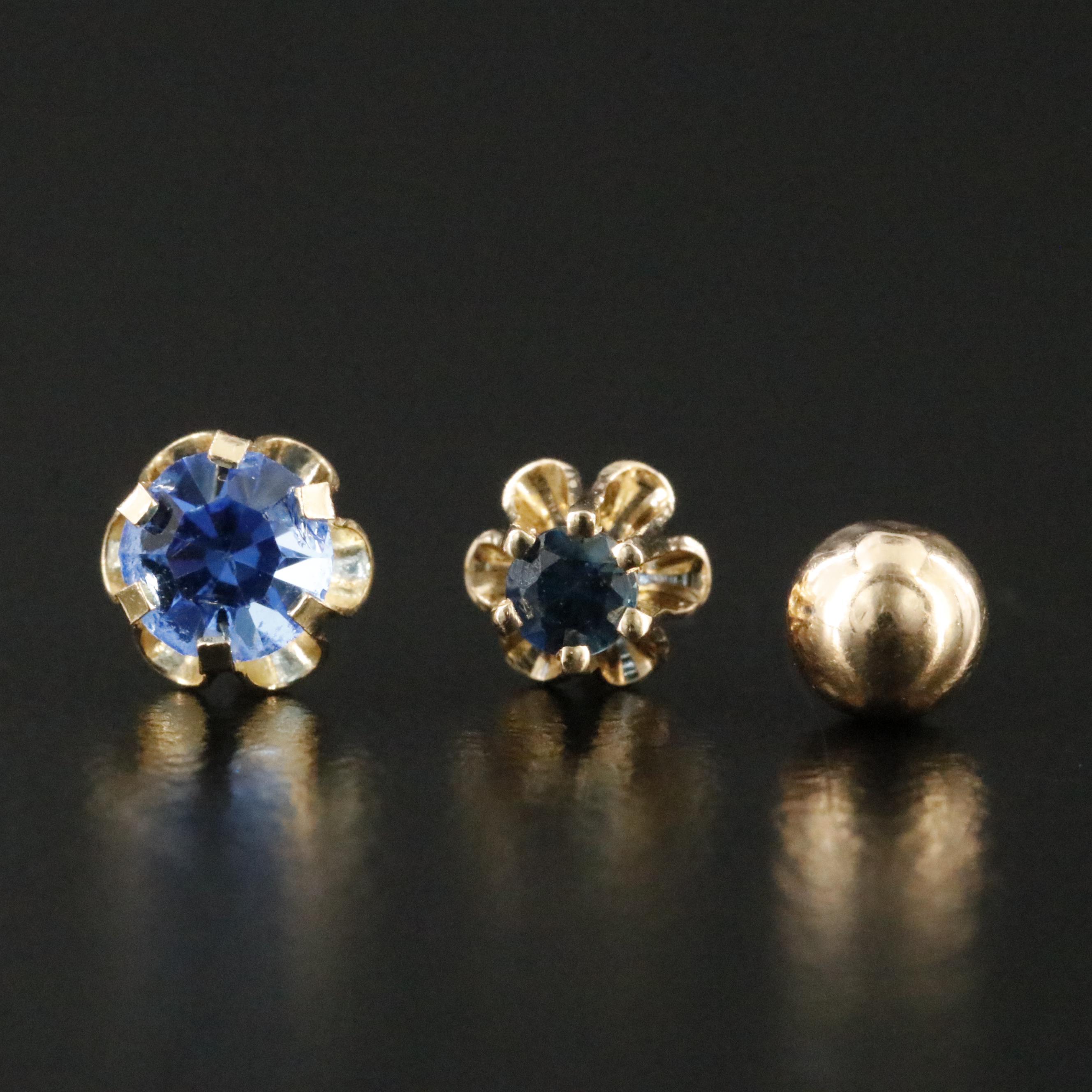 14K Single Earrings with Sapphire and Glass