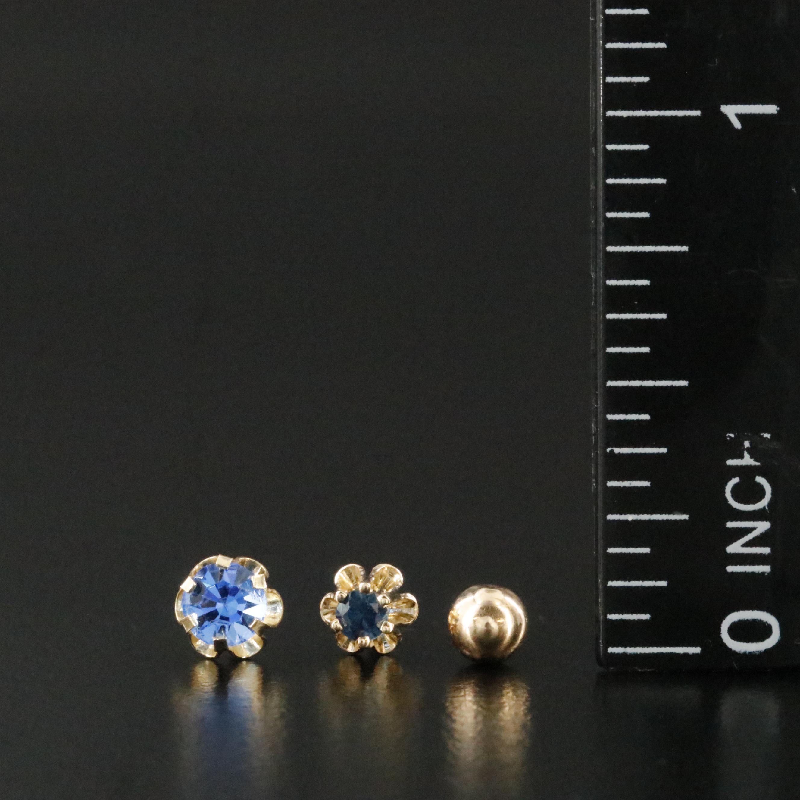14K Single Earrings with Sapphire and Glass