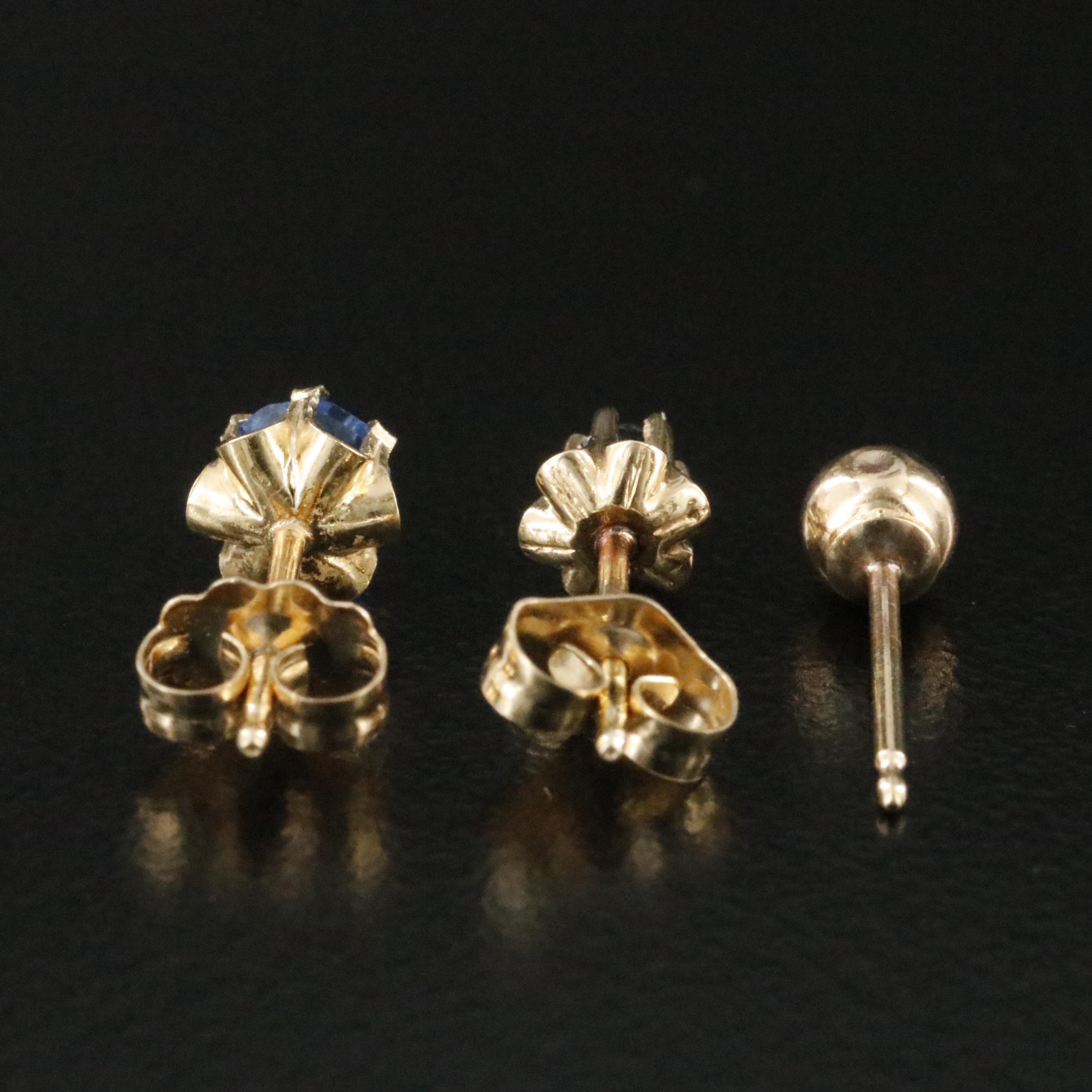 14K Single Earrings with Sapphire and Glass
