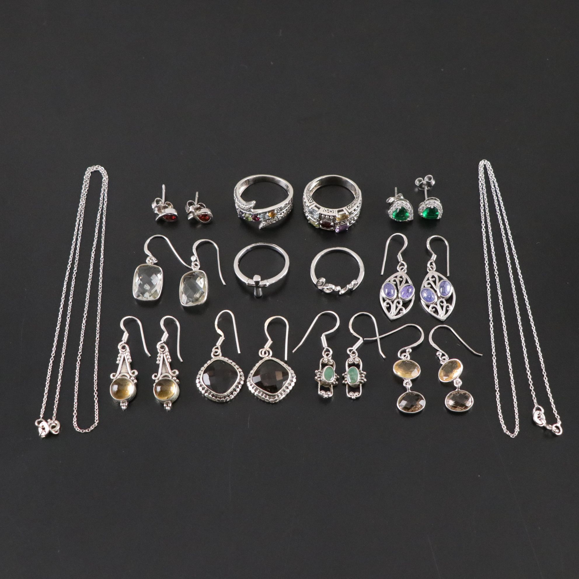 14 Assorted Sterling Silver Rings, Necklaces and Earrings