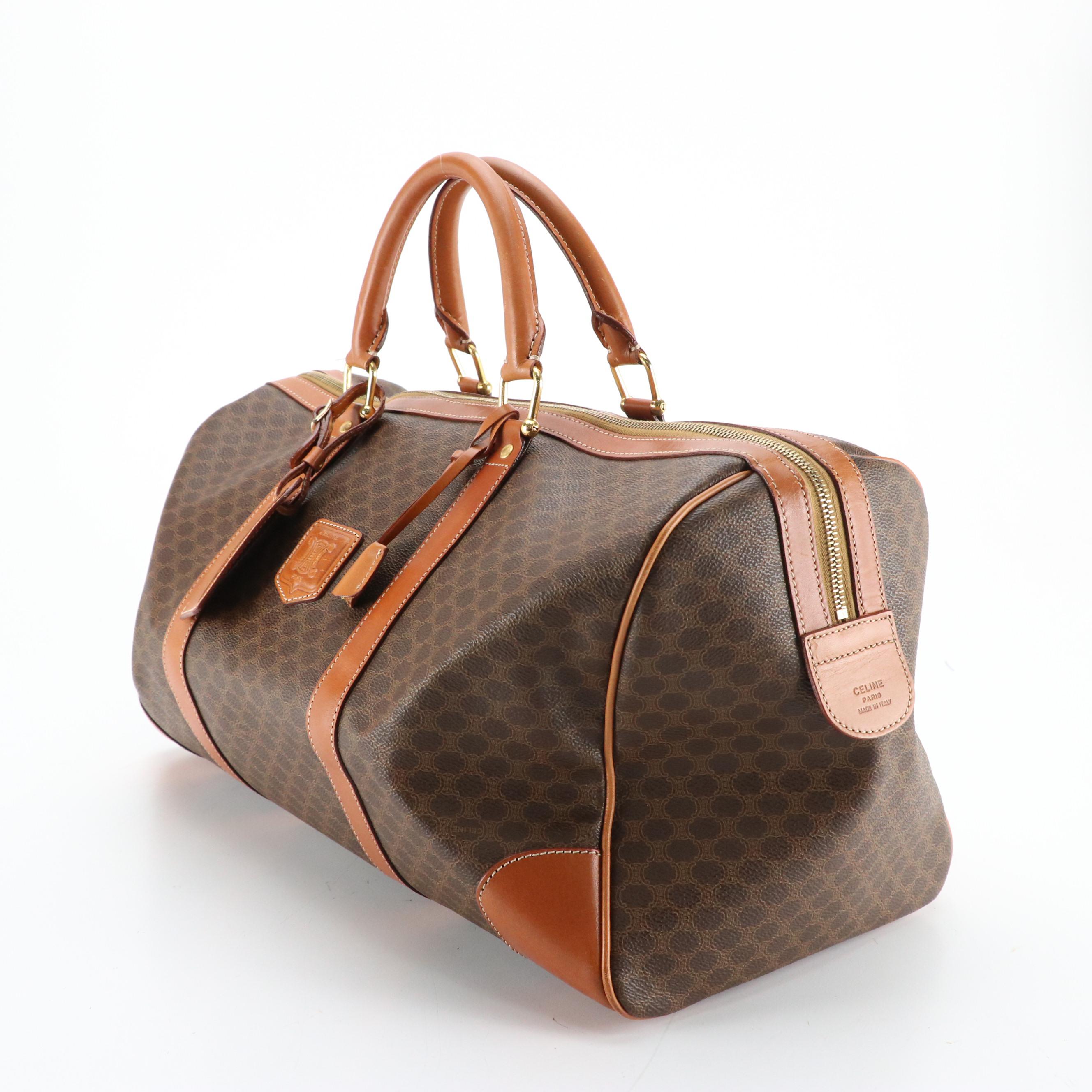 Celine Duffle Bag in Dark Brown Macadam Canvas and Leather Trim