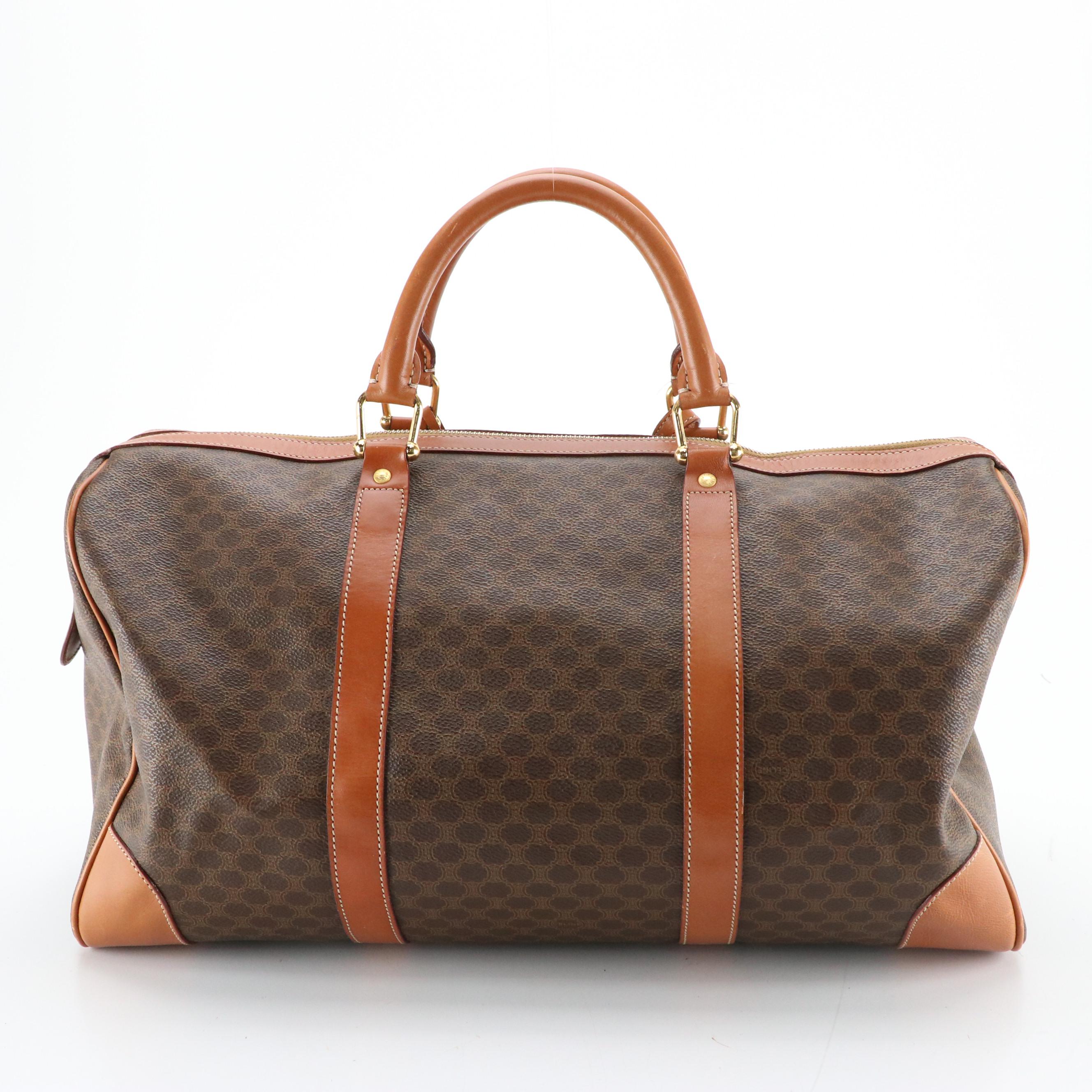 Celine Duffle Bag in Dark Brown Macadam Canvas and Leather Trim