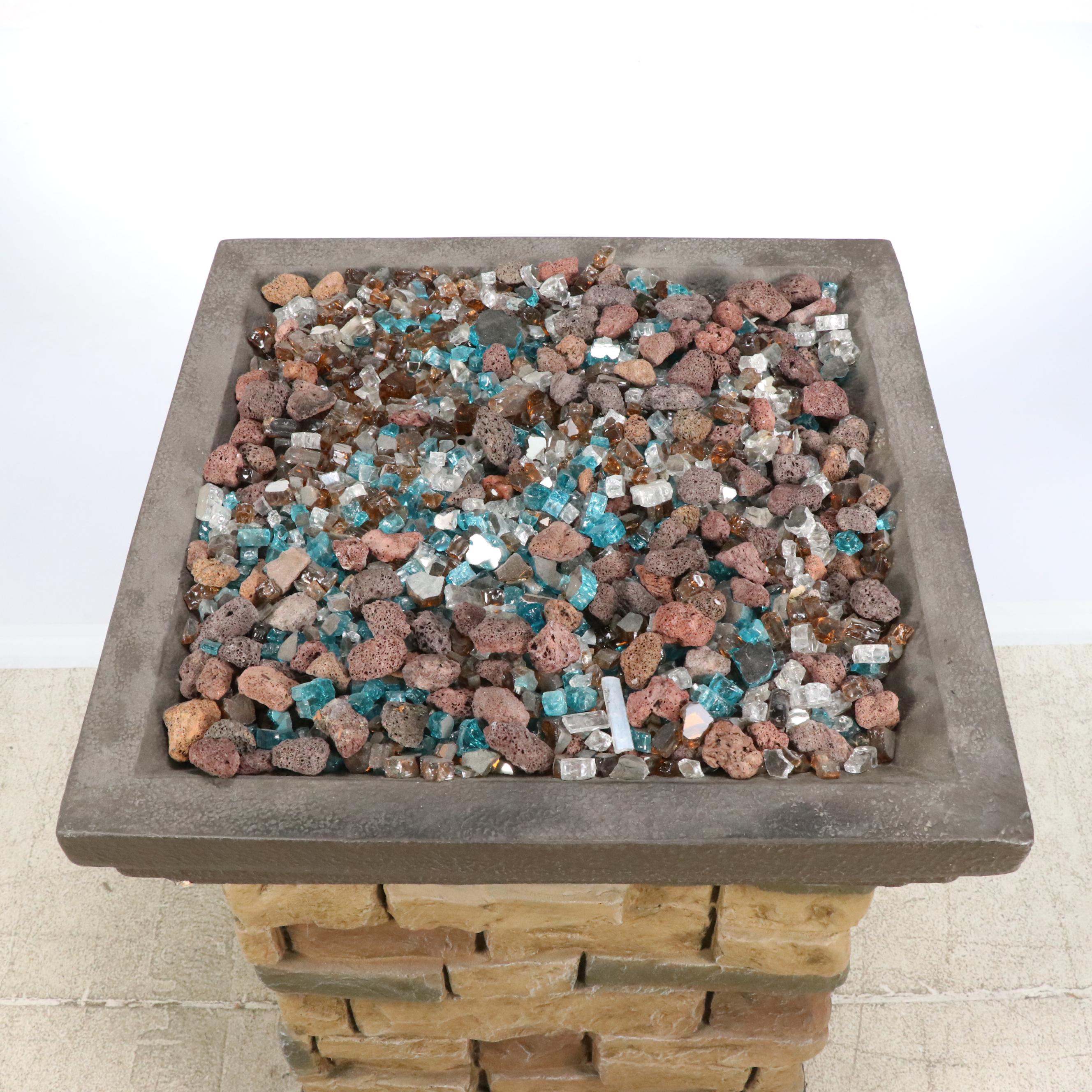 Contemporary Faux Stacked Stone Outdoor Gas Fire Pillar