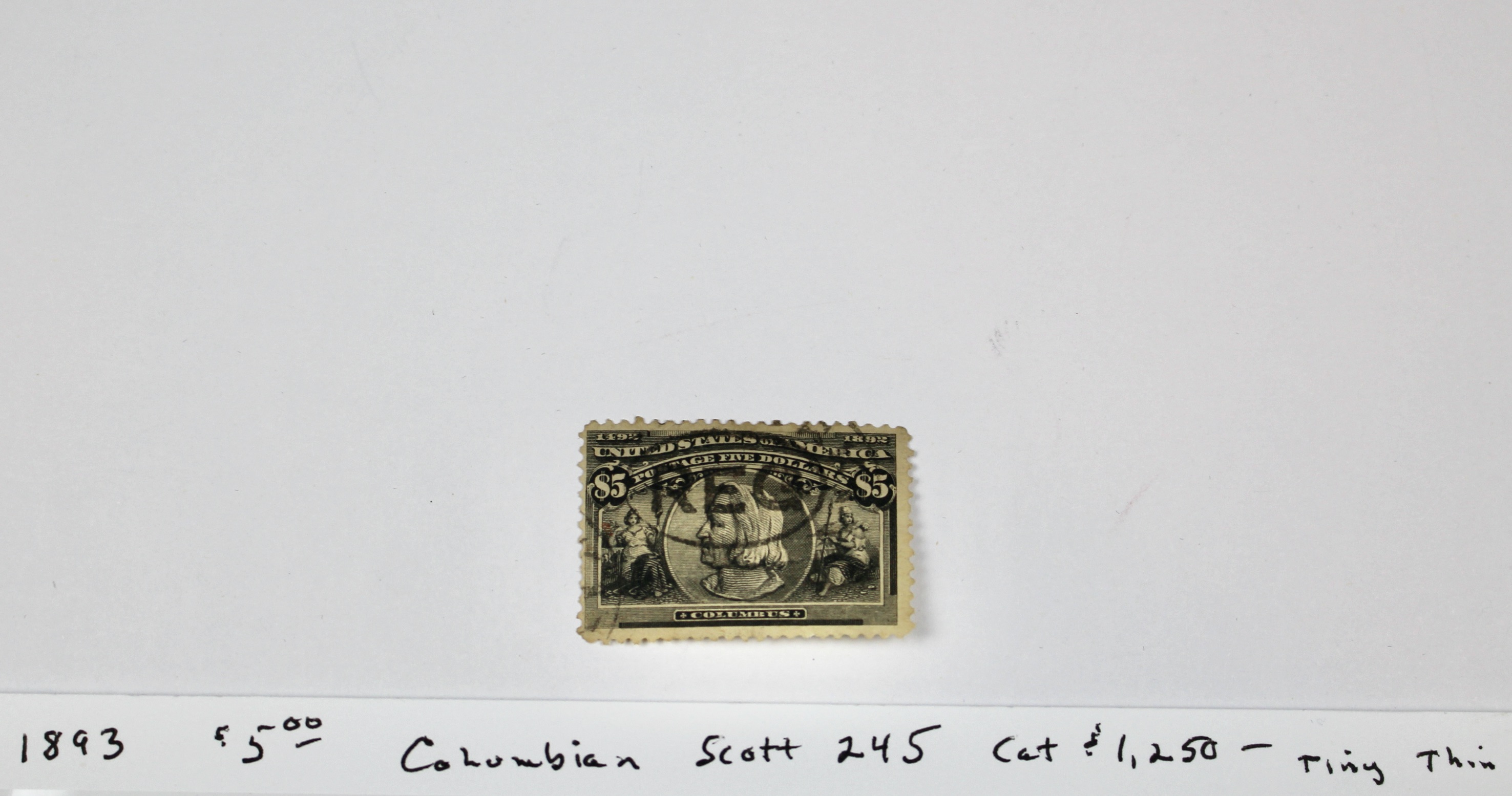 1893 $5 Columbian Exposition U.S. Postage Stamp, Scott 245