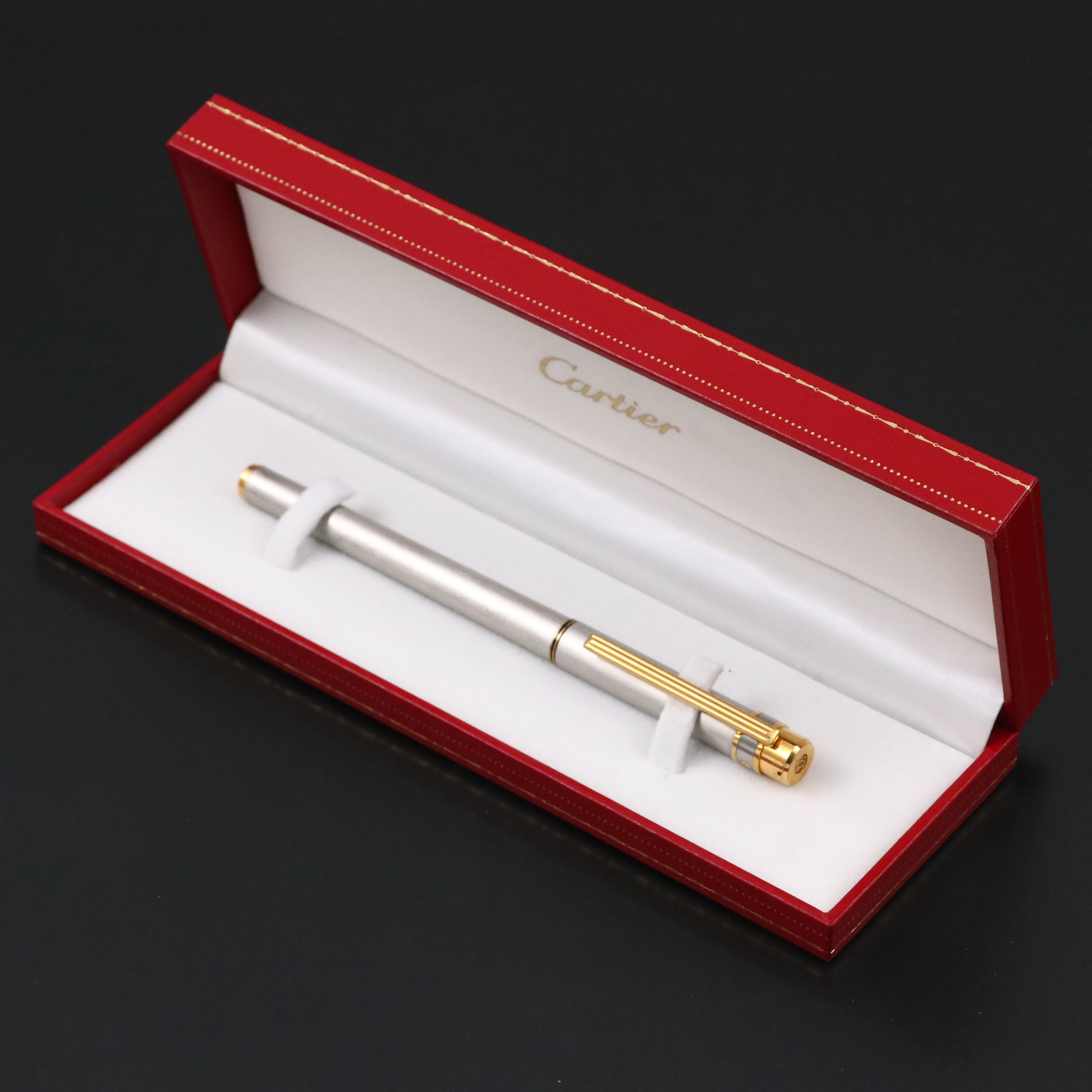 Must de Cartier Santos Brushed Steel and 18K Gold Plate Rollerball Pen