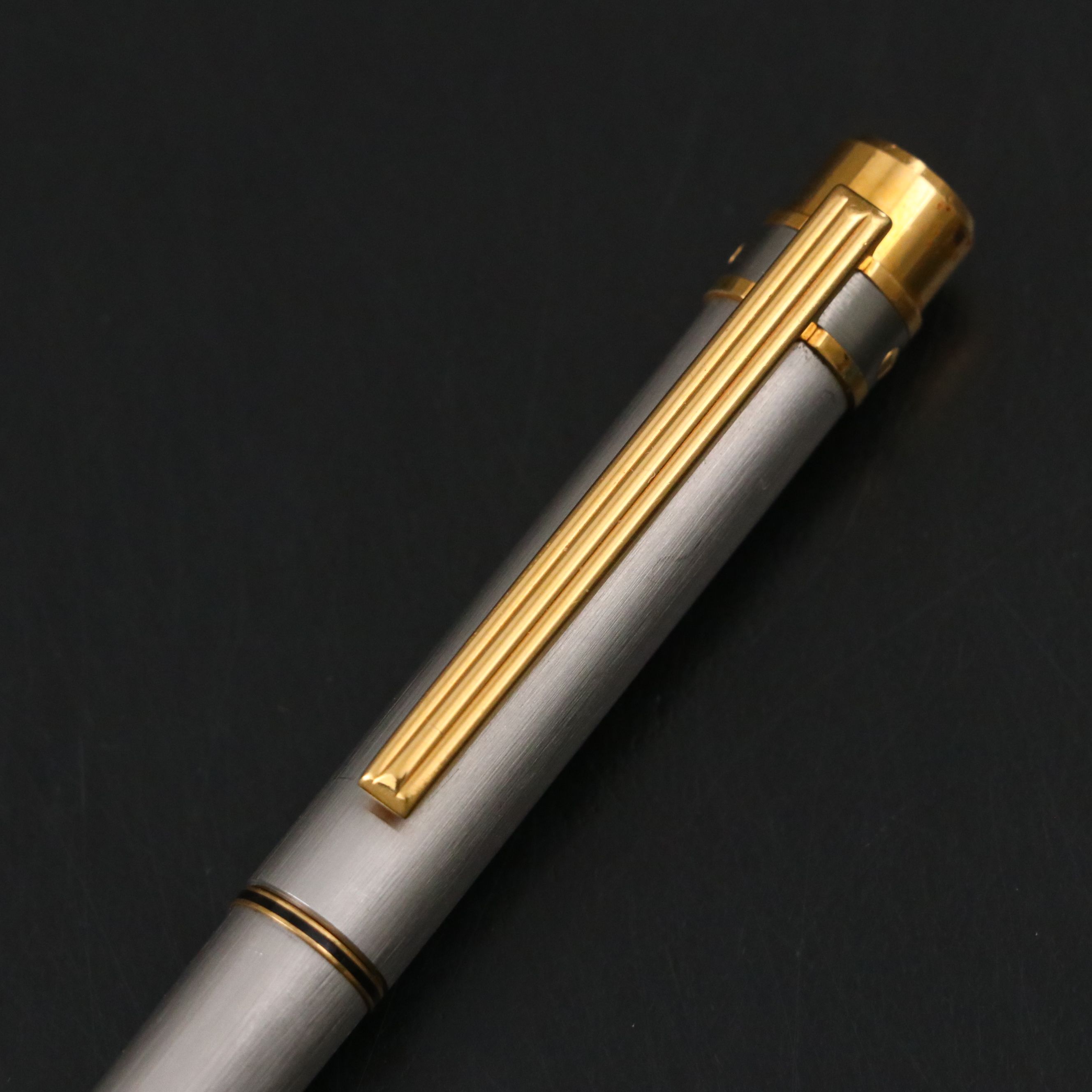 Must de Cartier Santos Brushed Steel and 18K Gold Plate Rollerball Pen