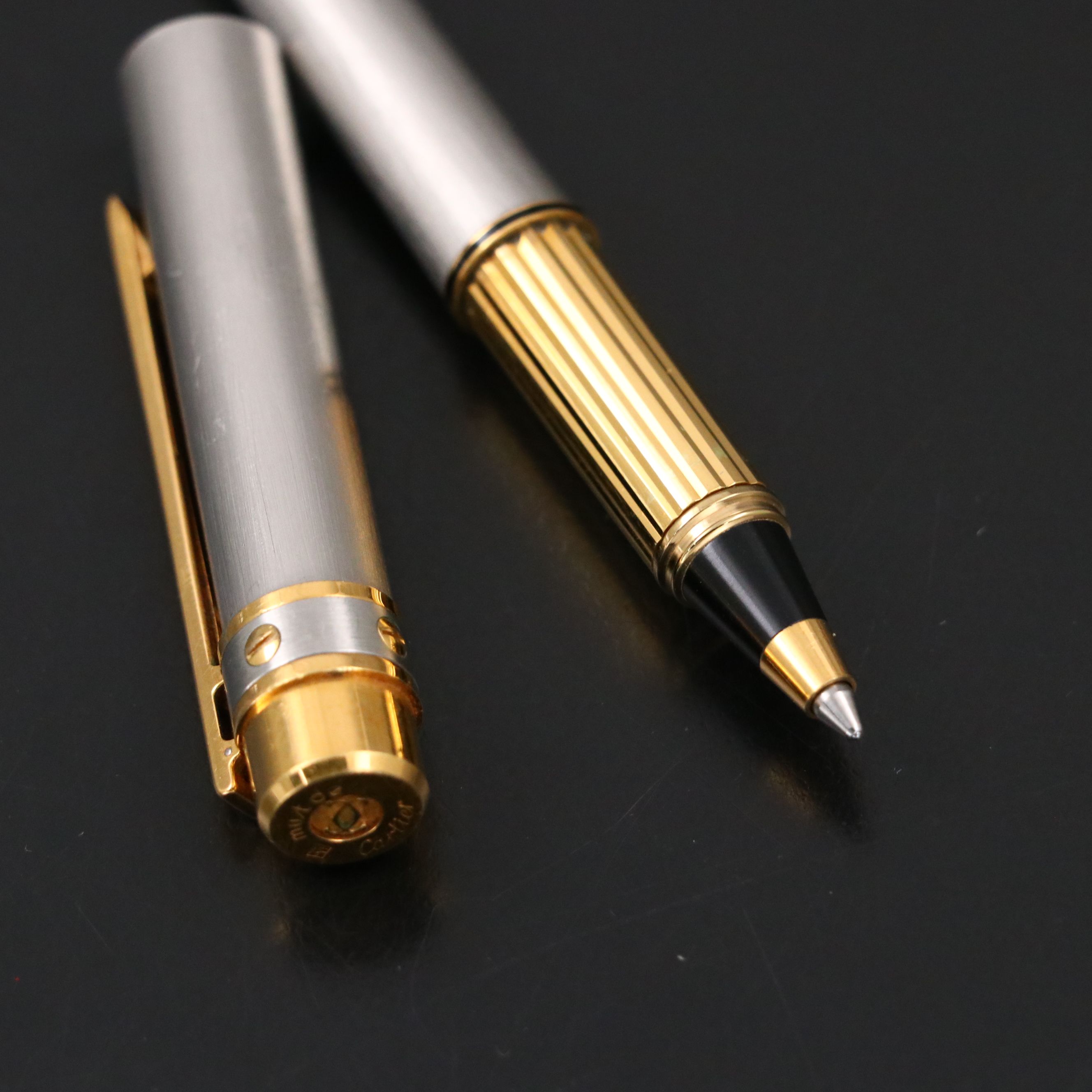 Must de Cartier Santos Brushed Steel and 18K Gold Plate Rollerball Pen
