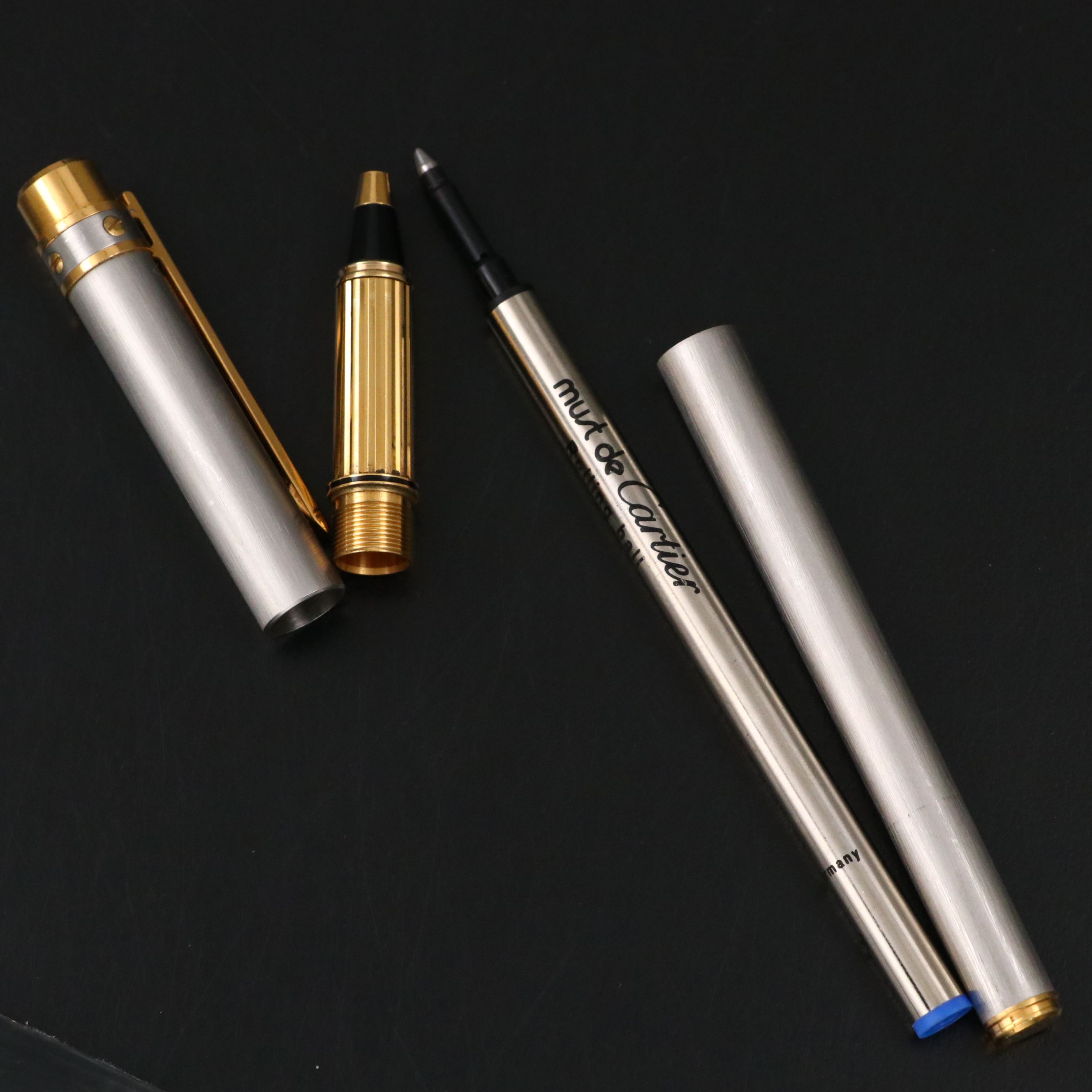 Must de Cartier Santos Brushed Steel and 18K Gold Plate Rollerball Pen