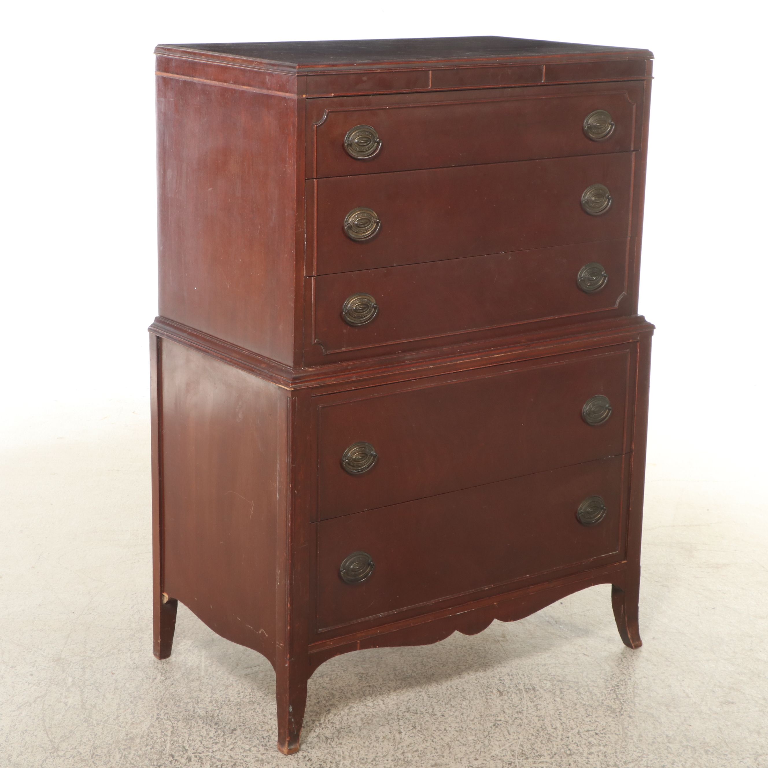 Sheraton Style Mahogany Chest on Chest, Mid-20th Century