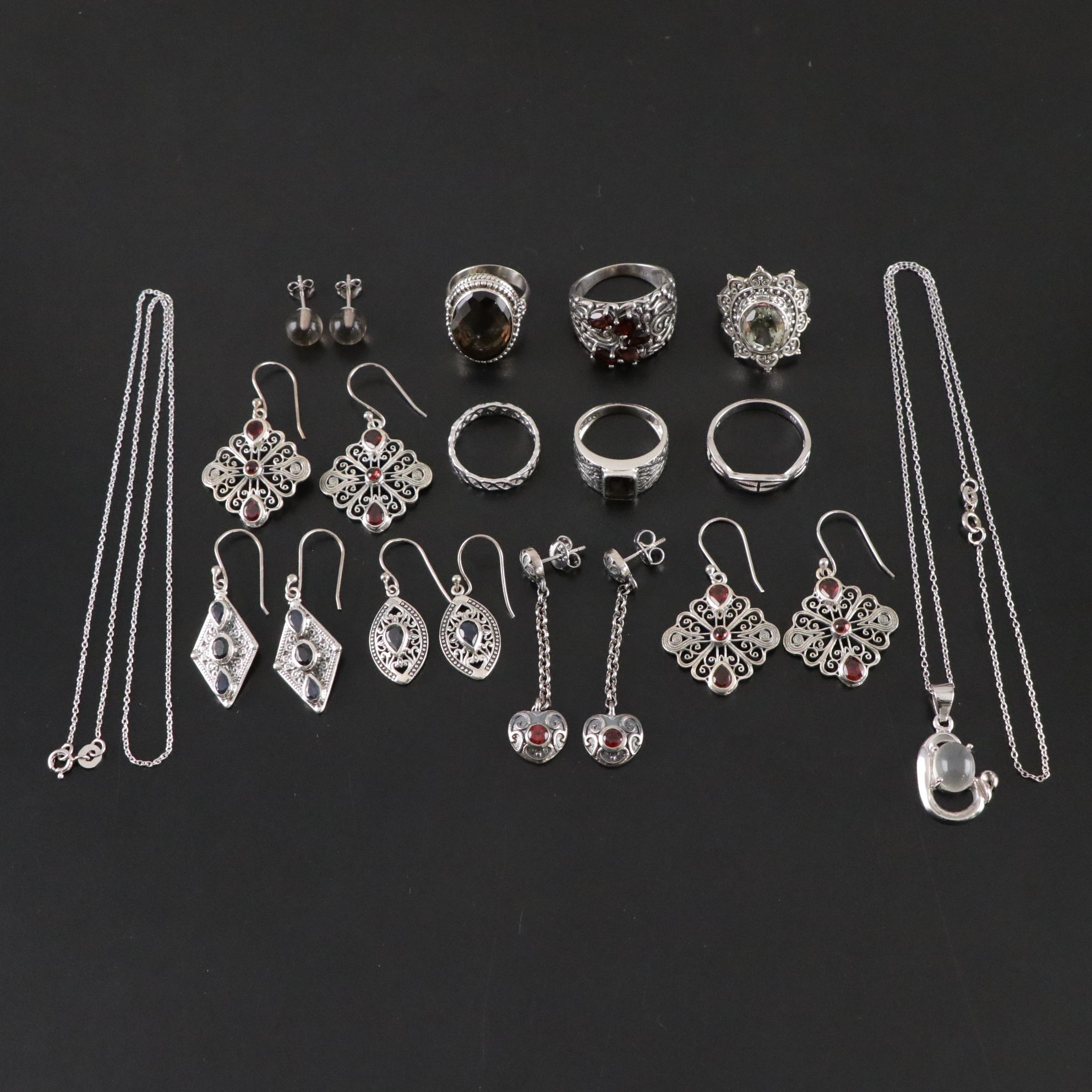 14 Assorted Sterling Silver Rings, Necklaces, Earrings and Pendants