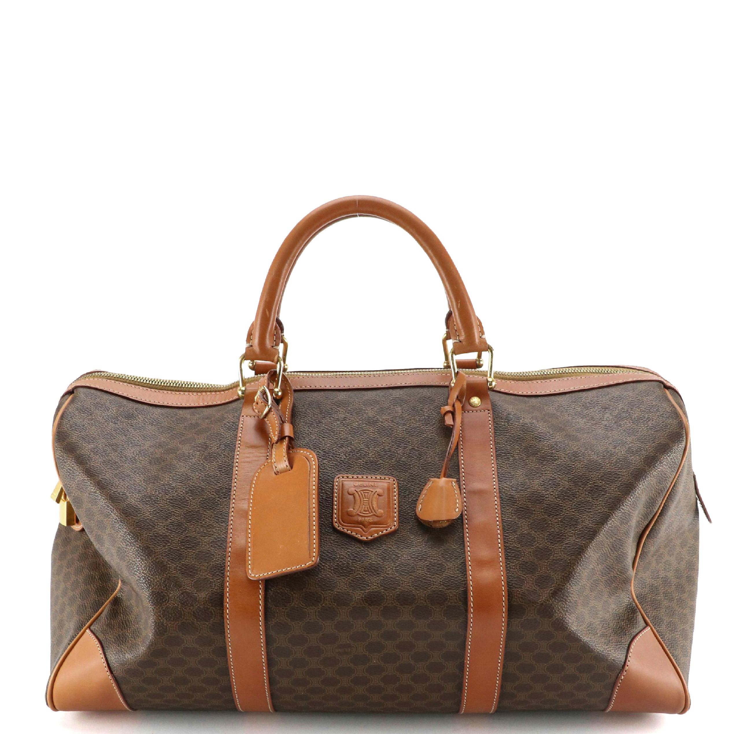 Celine Duffle Bag in Dark Brown Macadam Canvas and Leather Trim