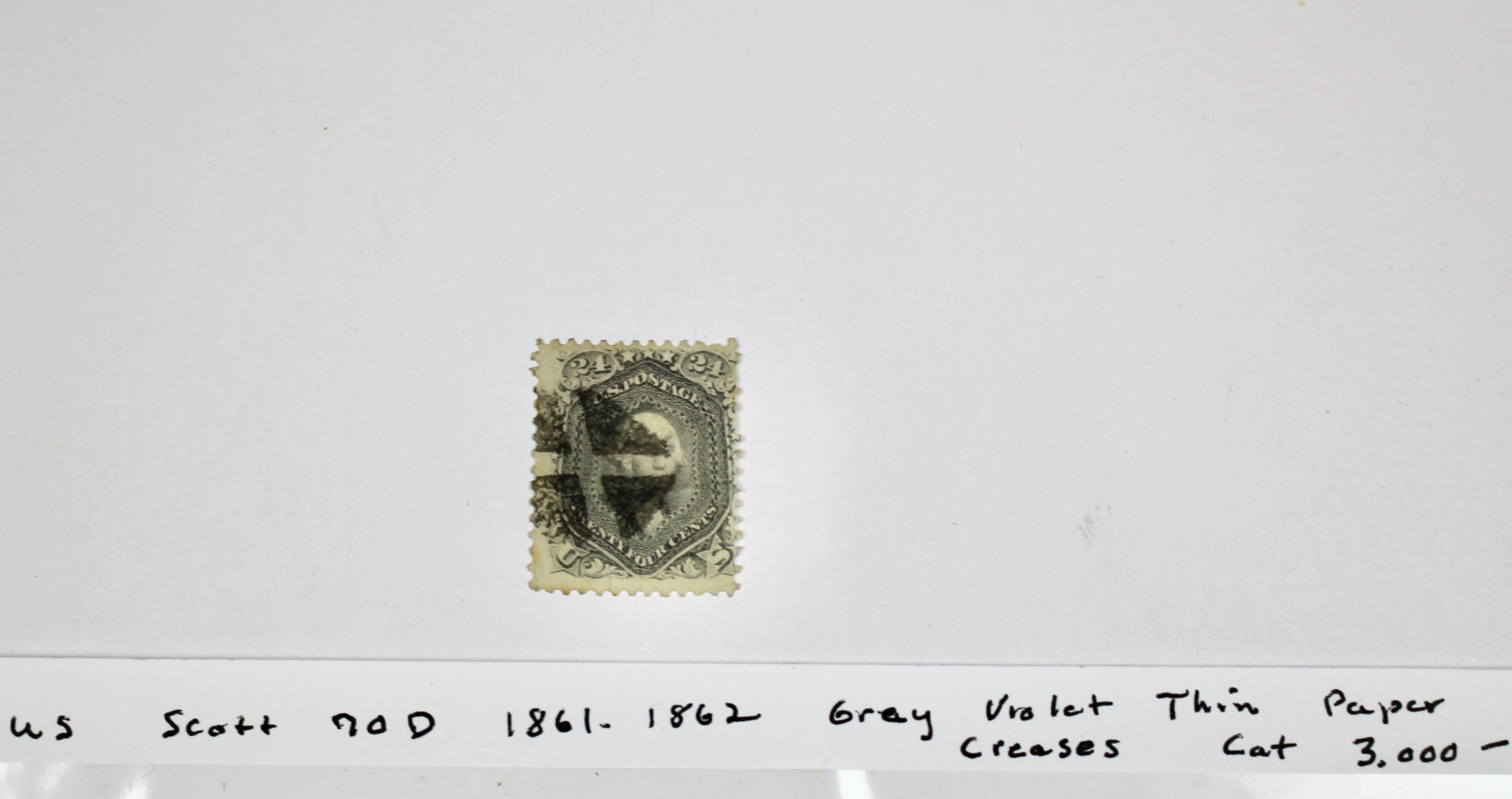 1861 24-Cent U.S. Postage Stamp, Scott 70D, Gray Violet on Thin Paper