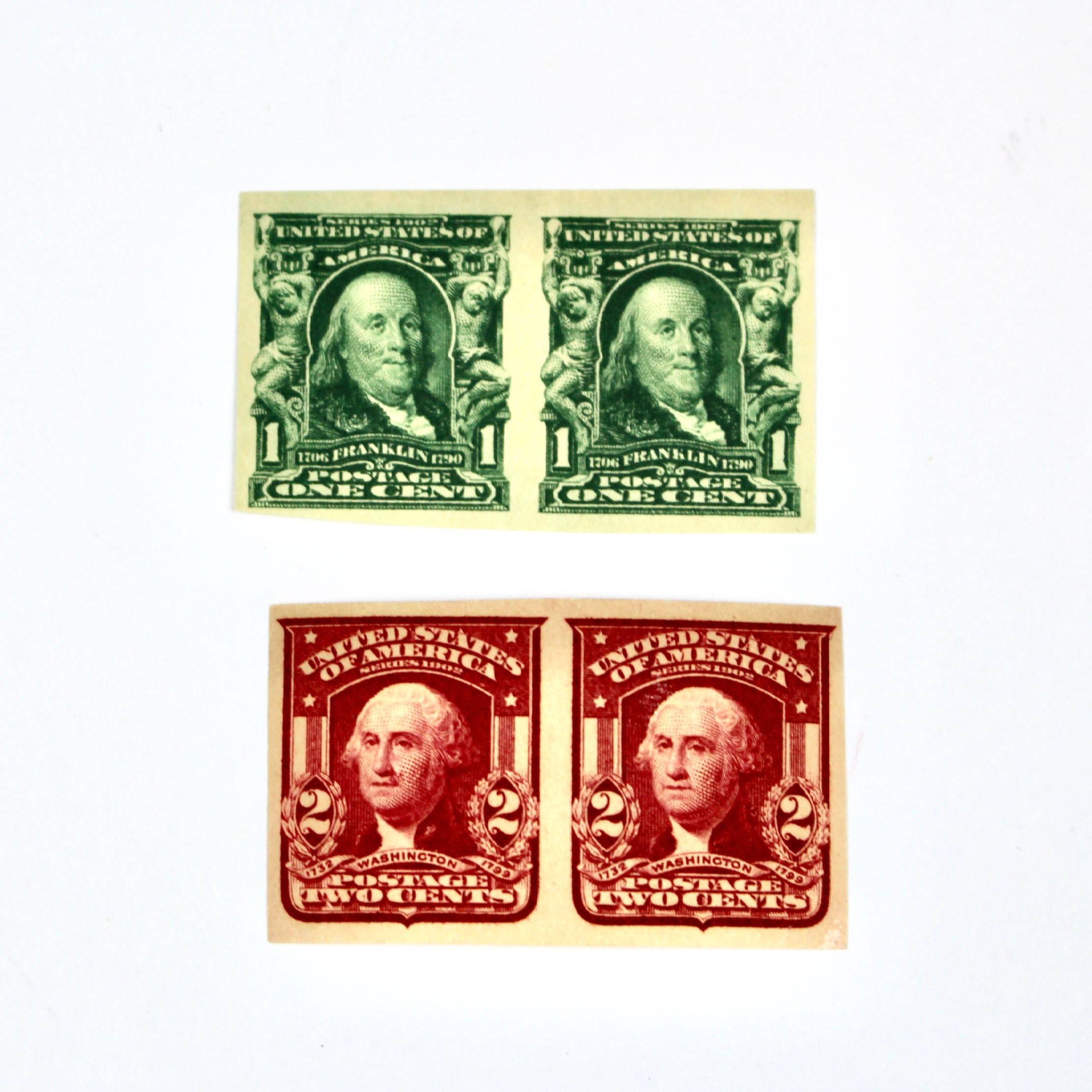 Two Mint Hinged Imperforate Pairs of U.S. Stamps, Scott 314 and 320A