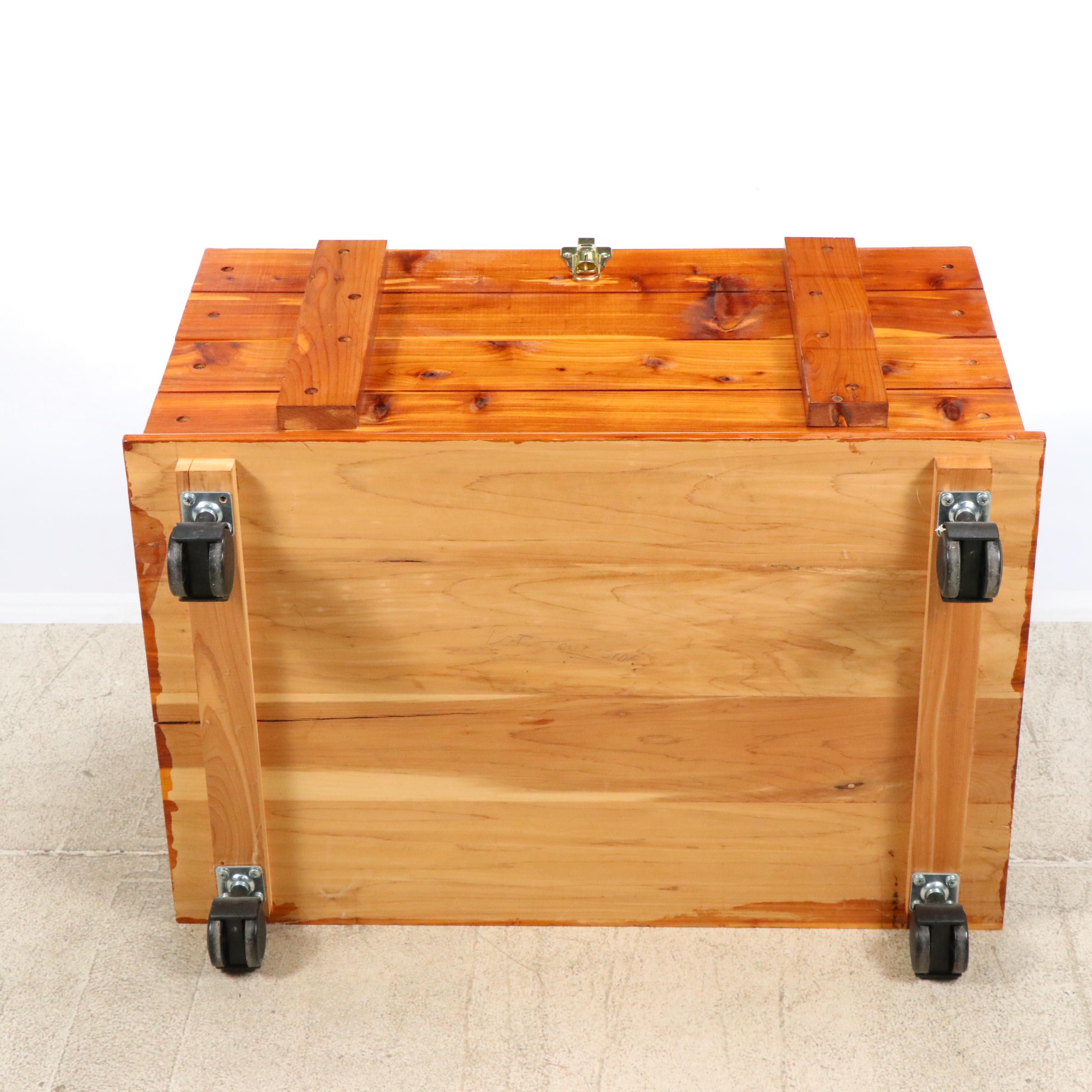 Cedar and Brass Handled Wheeled Storage Chest