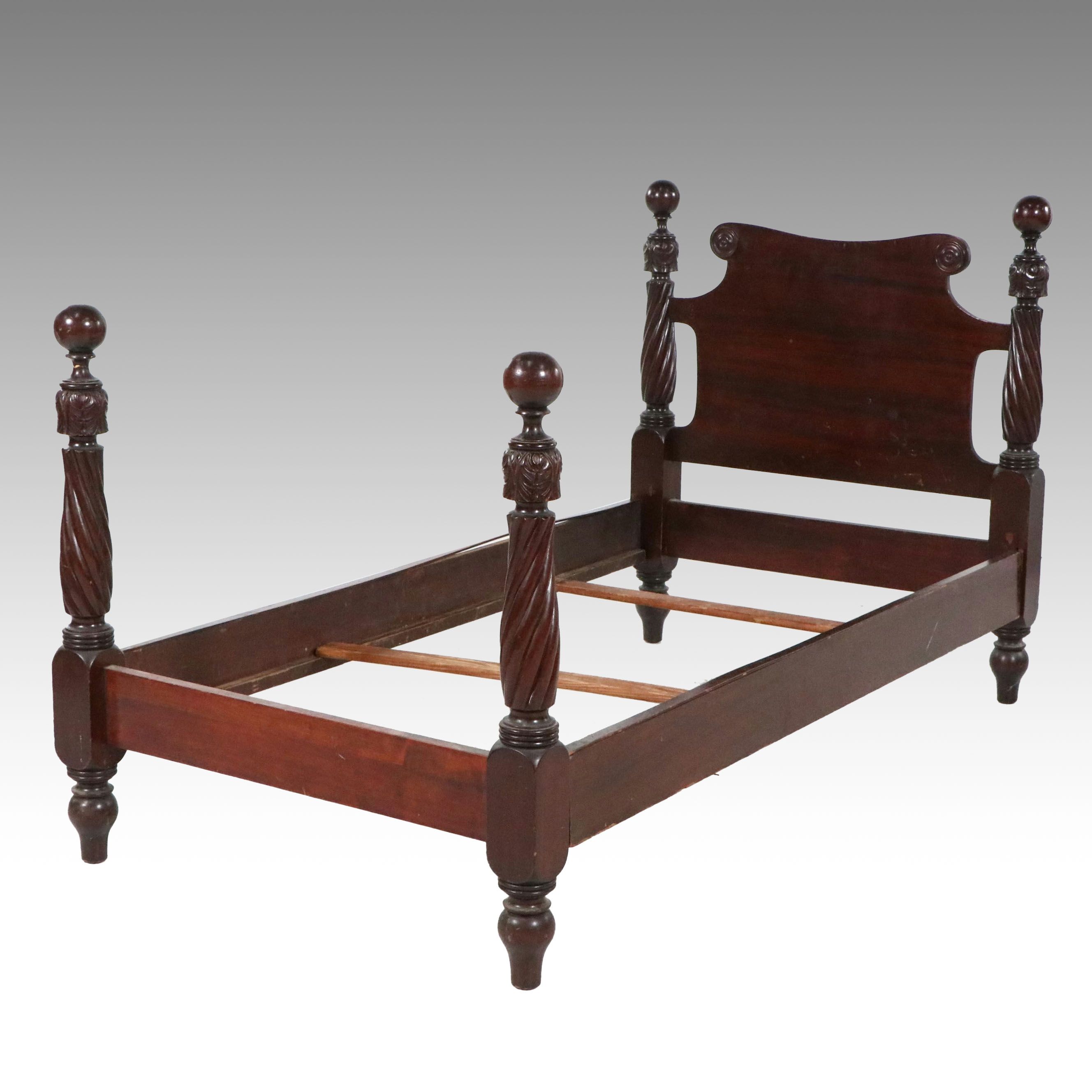 American Federal Carved Mahogany Four-Poster Twin Bed Frame