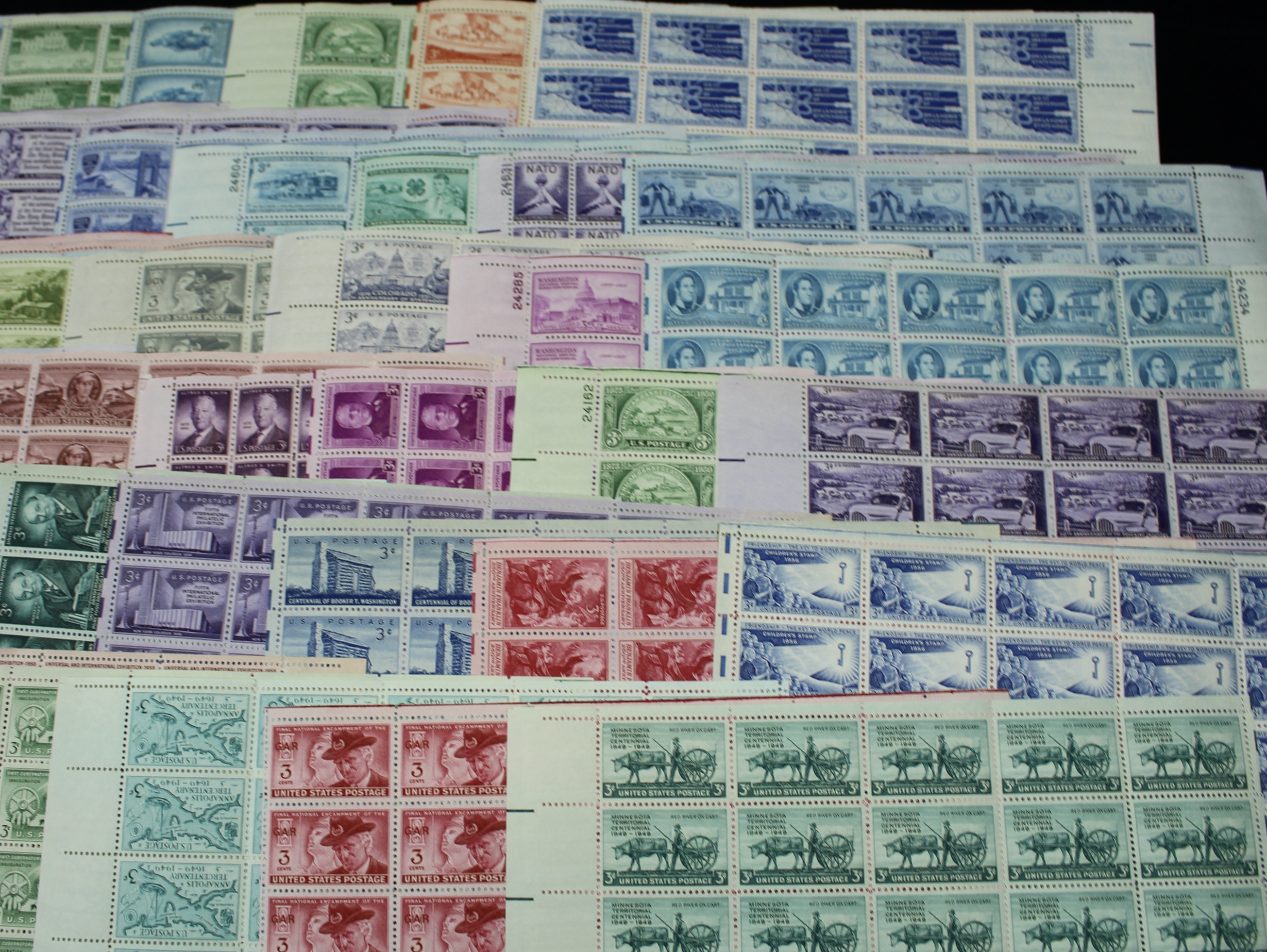 Forty-Five Different U.S. 3-Cent Postage Stamp Sheets, 1940s-1950s