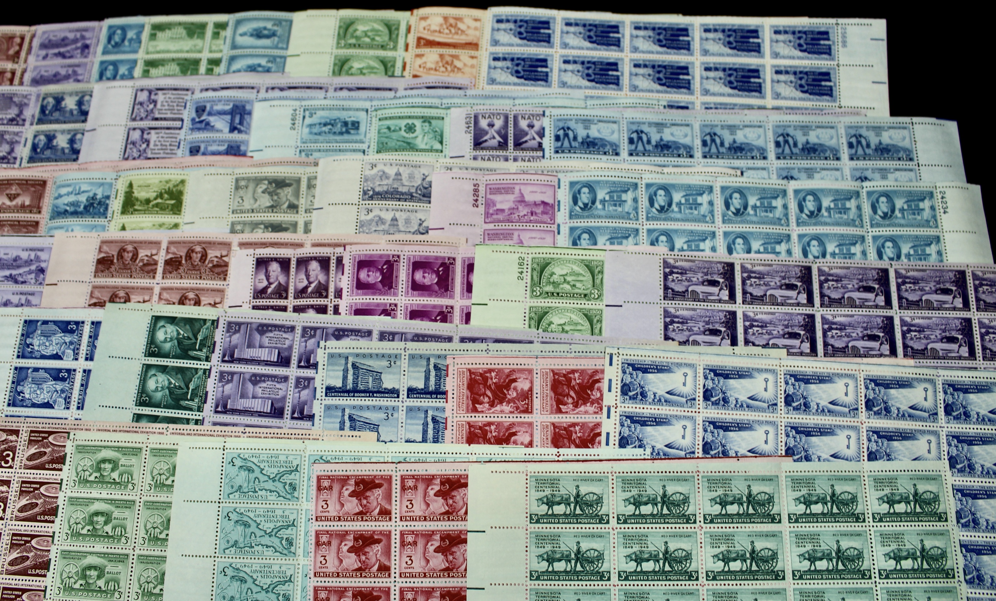 Forty-Five Different U.S. 3-Cent Postage Stamp Sheets, 1940s-1950s
