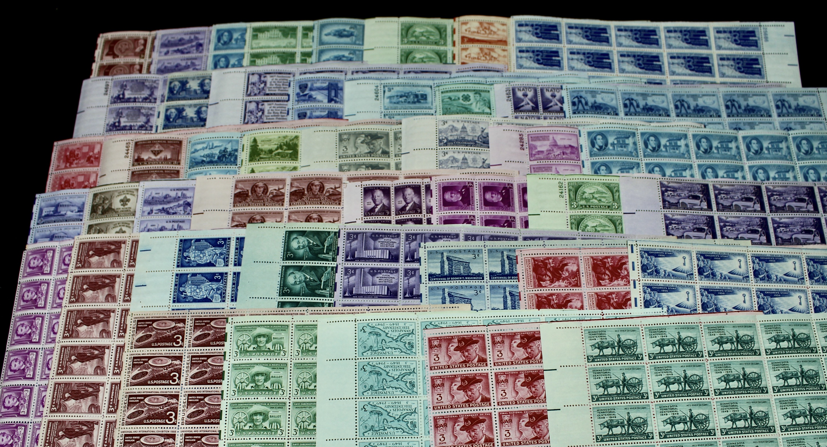 Forty-Five Different U.S. 3-Cent Postage Stamp Sheets, 1940s-1950s