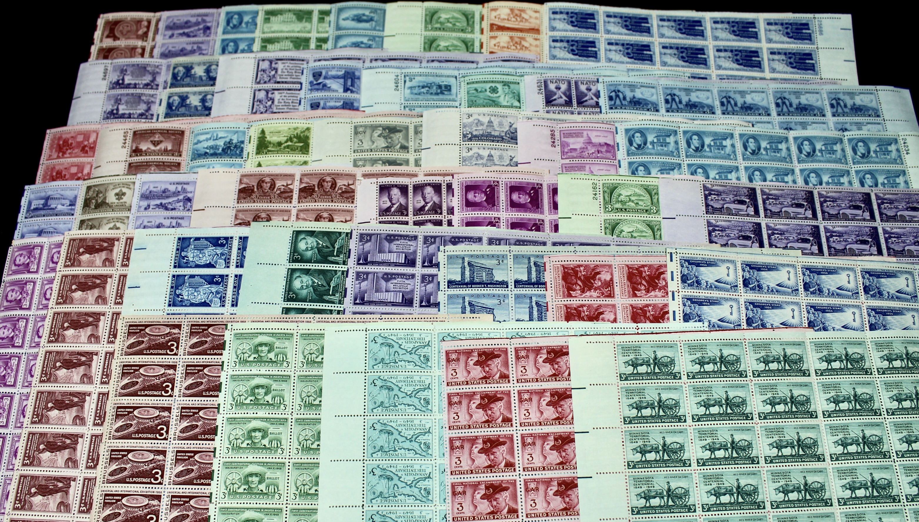 Forty-Five Different U.S. 3-Cent Postage Stamp Sheets, 1940s-1950s